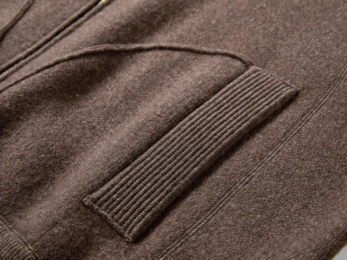 EP YAYING Brown Zip Cashmere Hooded Knit Jacket