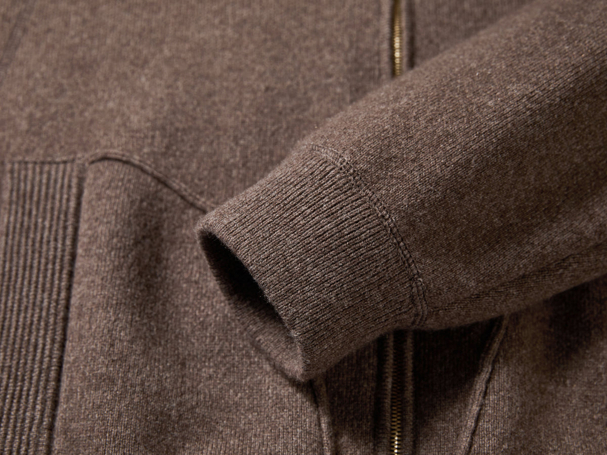 EP YAYING Brown Zip Cashmere Hooded Knit Jacket