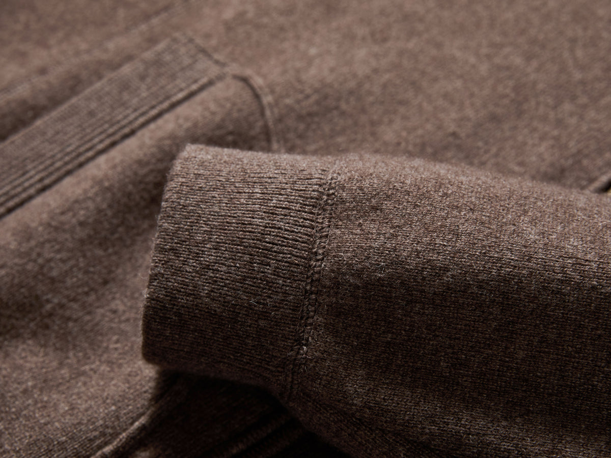 EP YAYING Brown Zip Cashmere Hooded Knit Jacket
