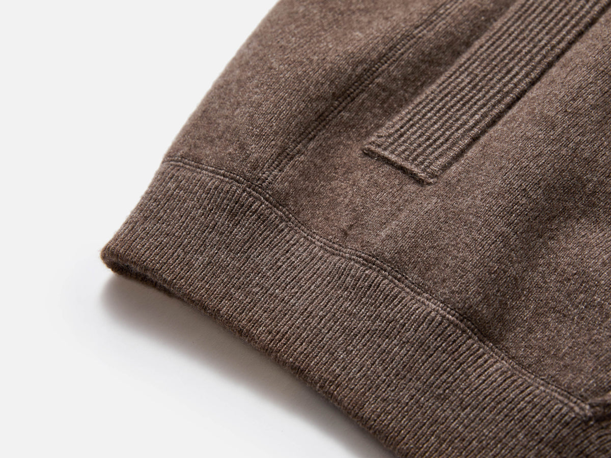 EP YAYING Brown Zip Cashmere Hooded Knit Jacket