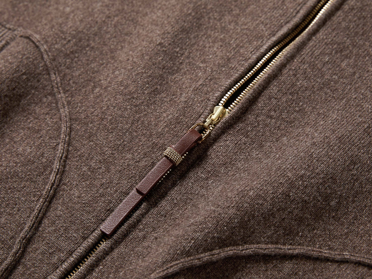 EP YAYING Brown Zip Cashmere Hooded Knit Jacket