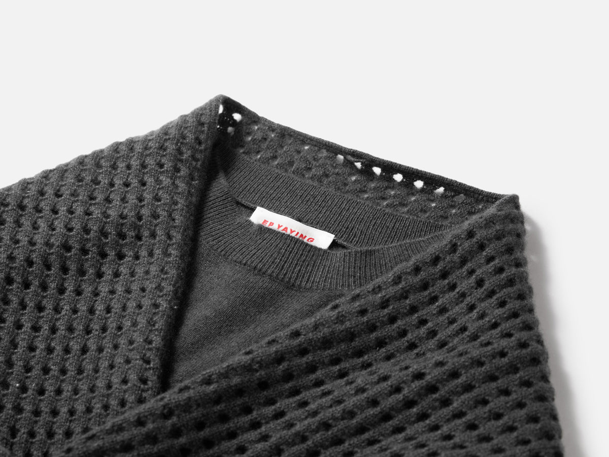 EP YAYING Openwork Shawl-Collar Cashmere Knit Top