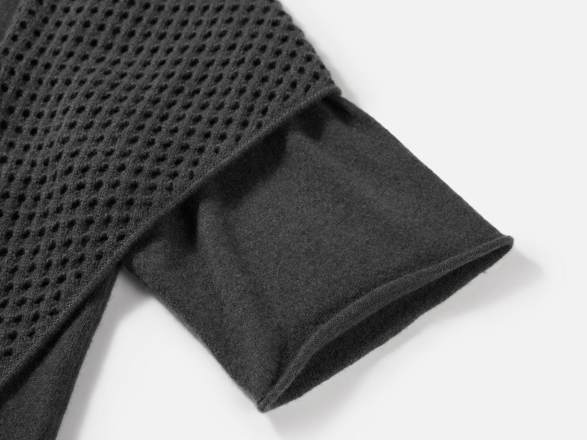 EP YAYING Openwork Shawl-Collar Cashmere Knit Top