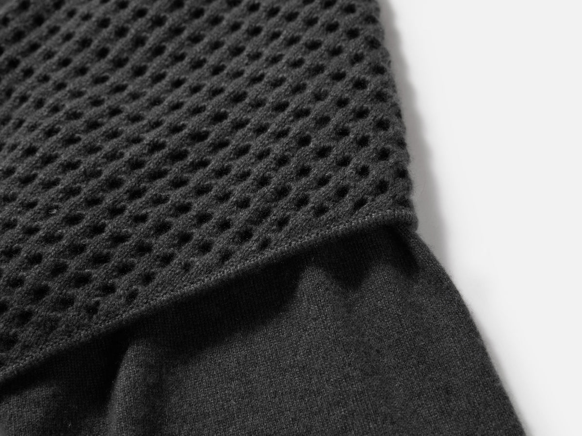 EP YAYING Openwork Shawl-Collar Cashmere Knit Top