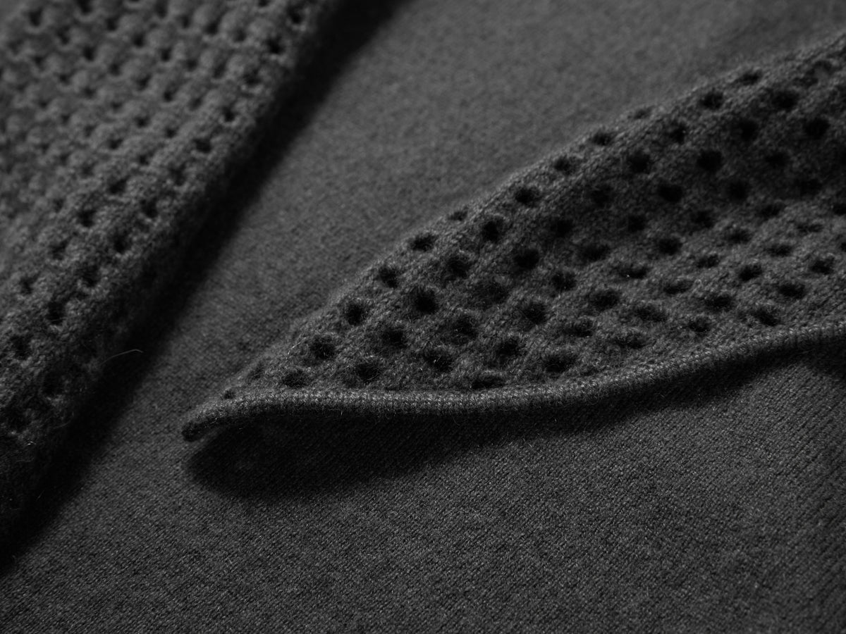 EP YAYING Openwork Shawl-Collar Cashmere Knit Top