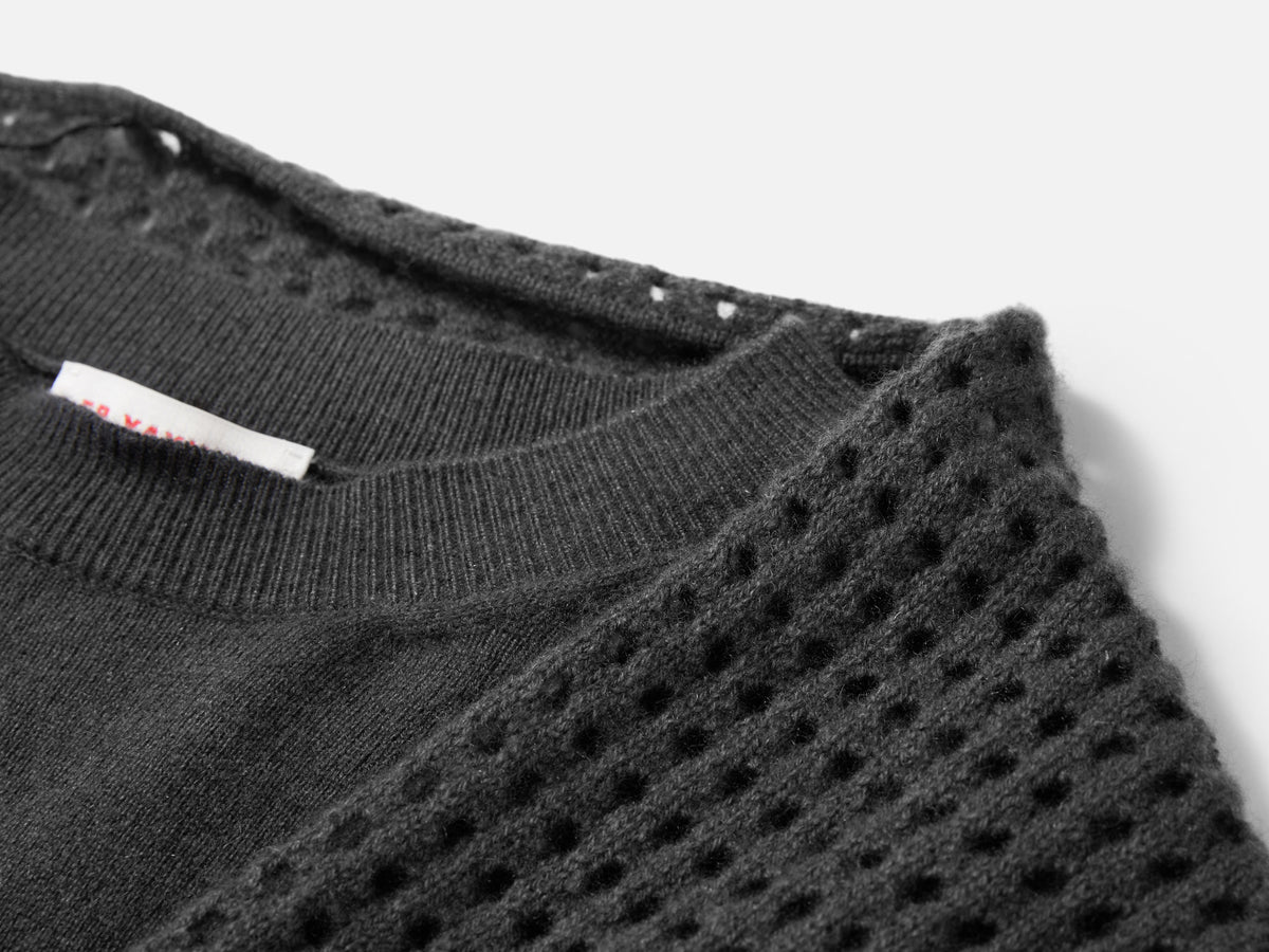 EP YAYING Openwork Shawl-Collar Cashmere Knit Top
