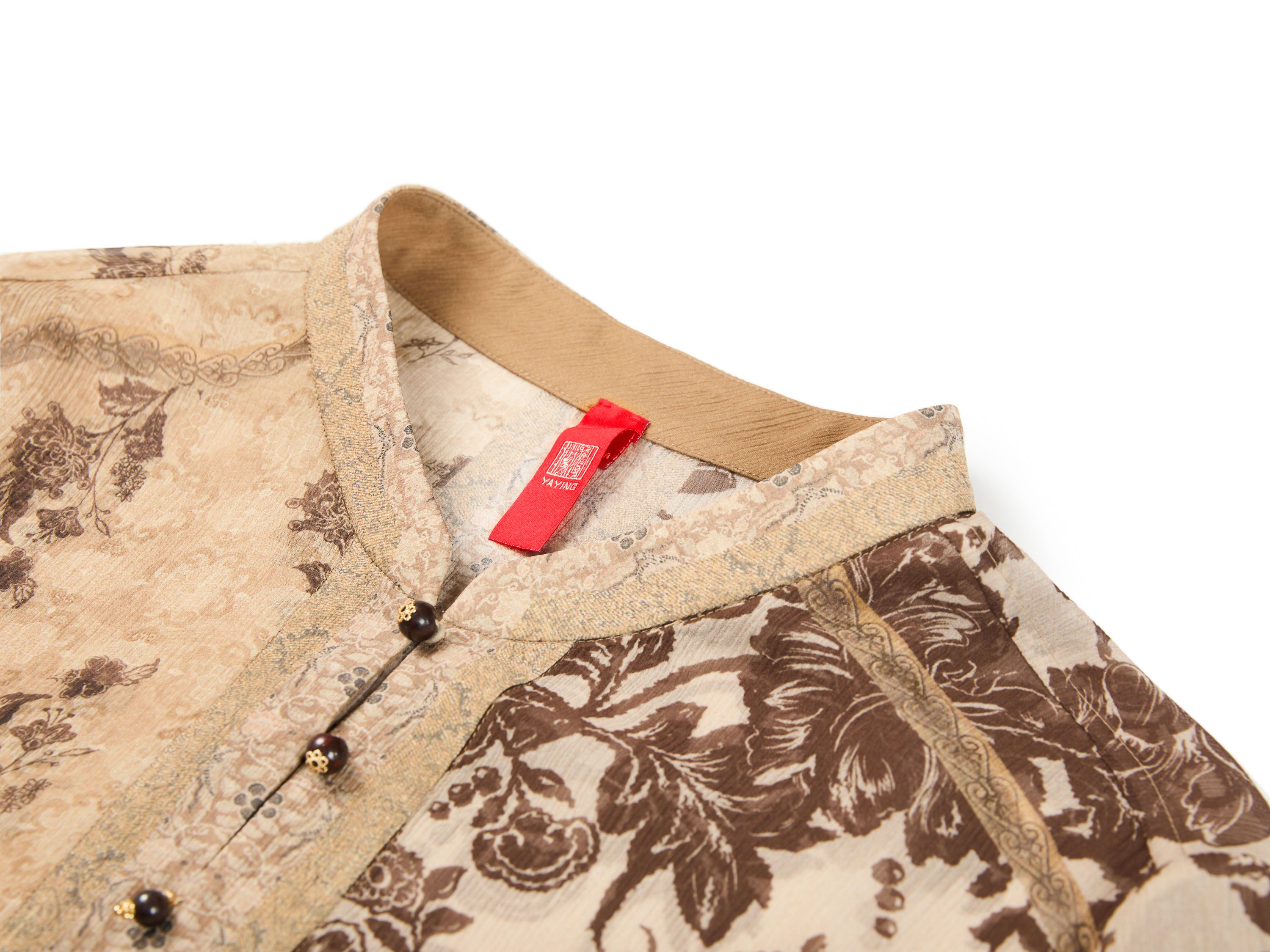 YAYING 100% Silk Peony Print Pullover Shirt