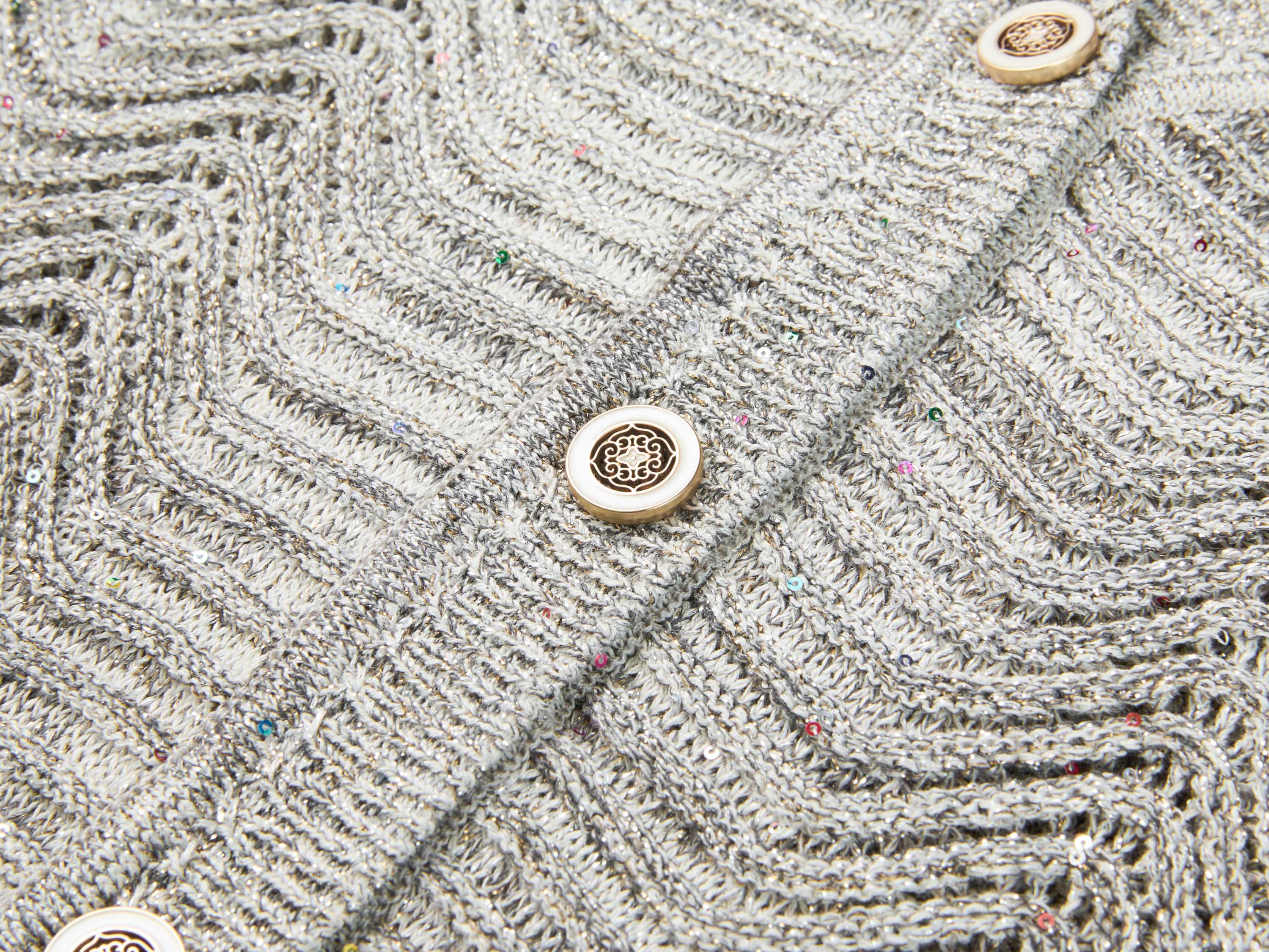 YAYING Silk-Cotton Wave Knit V-Neck Cardigan