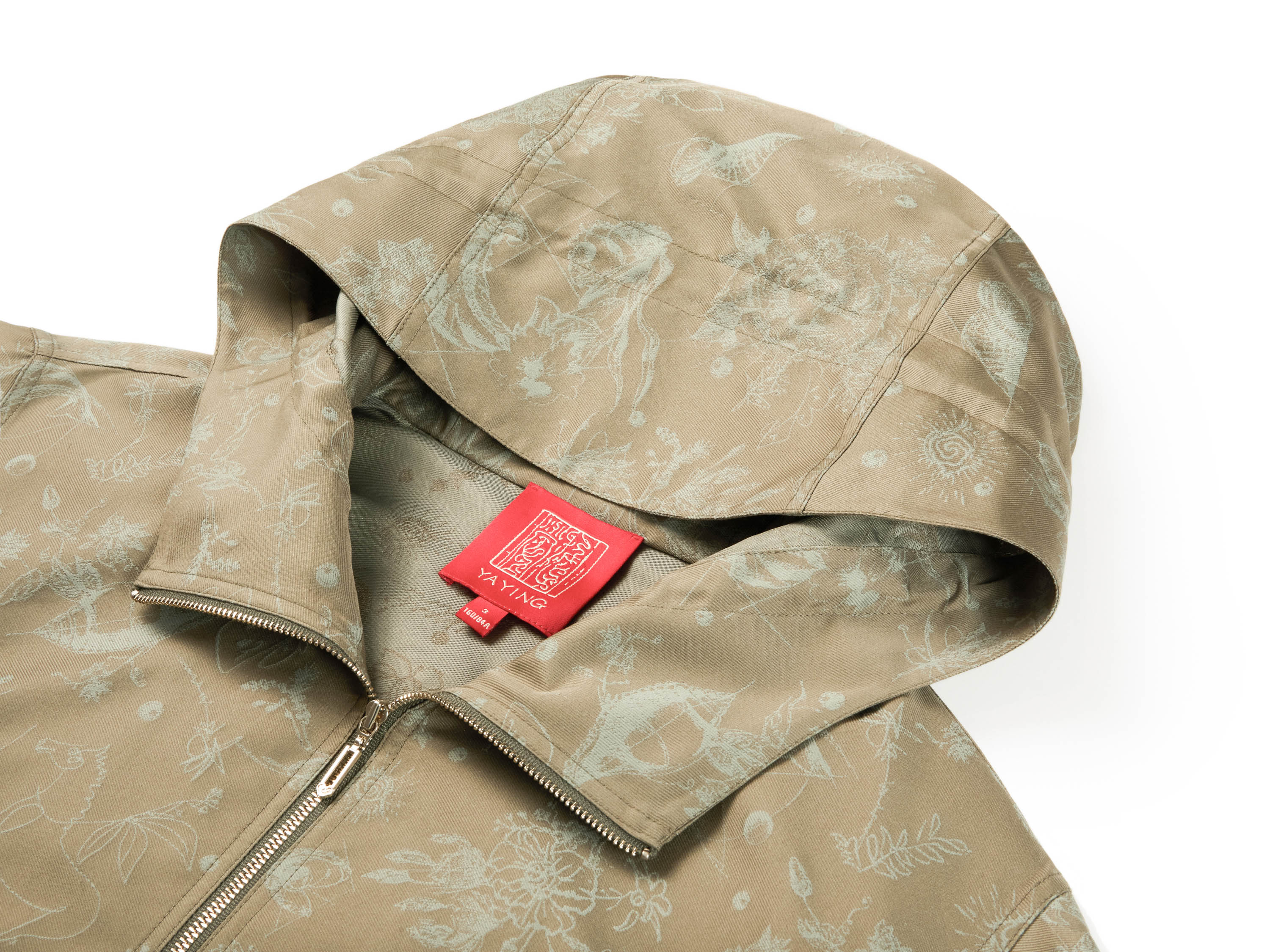 YAYING Silk Jacquard Hooded Drop-Shoulder Short Jacket