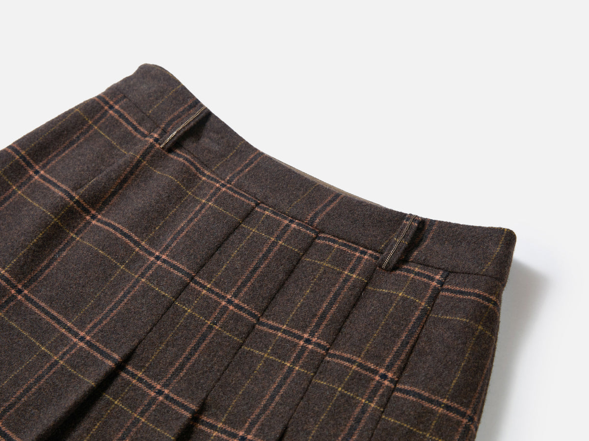 EP YAYING Wool A-Line Brown Plaid Tweed Mini Skirt