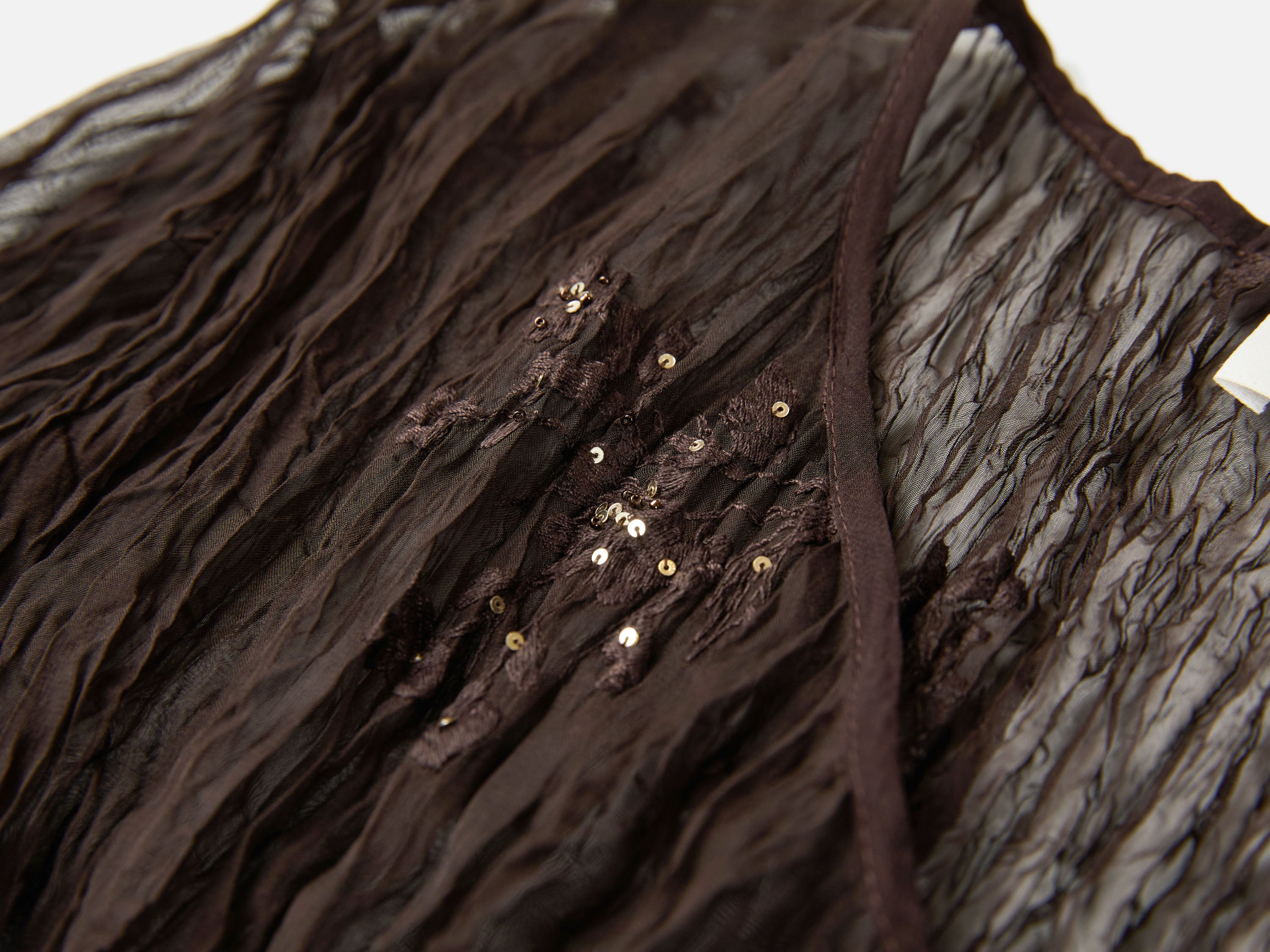 Pleated V-Neck Midi Dress with Laser Cut and Beaded Embroidery