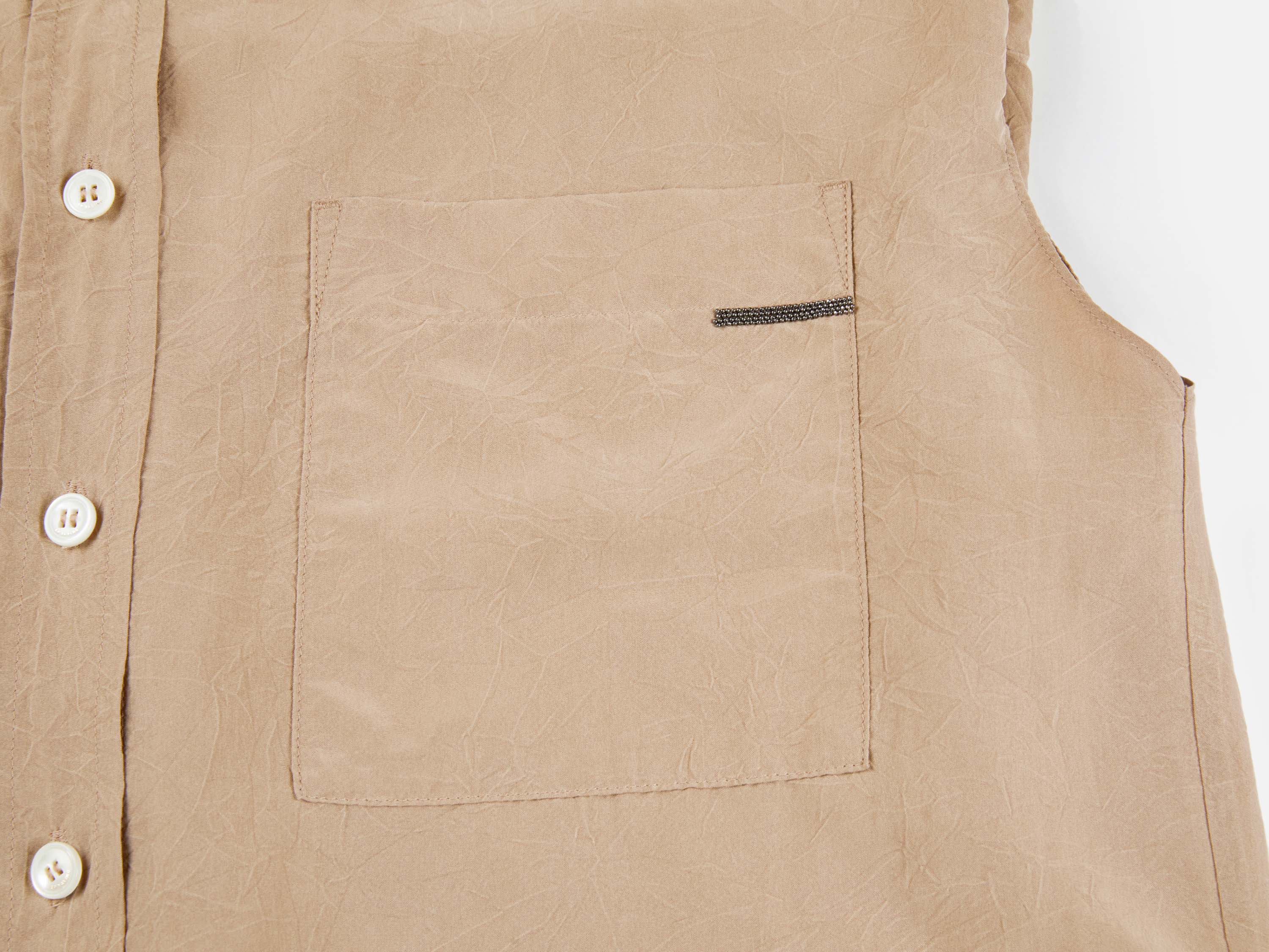 Sandy Mocha Cool Sleeveless Silk Embroidered Collar Sleeveless Top