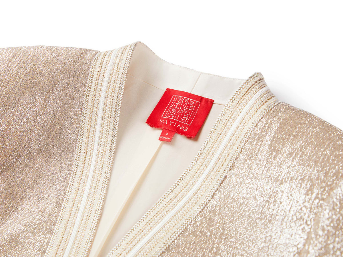 YAYING Champagne Metallic Open-Front Jacket