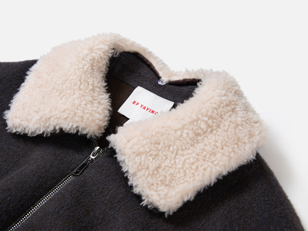 EP YAYING Wool-Yak Down Lapel Brown Jacket