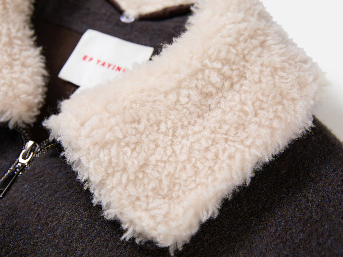 EP YAYING Wool-Yak Down Lapel Brown Jacket
