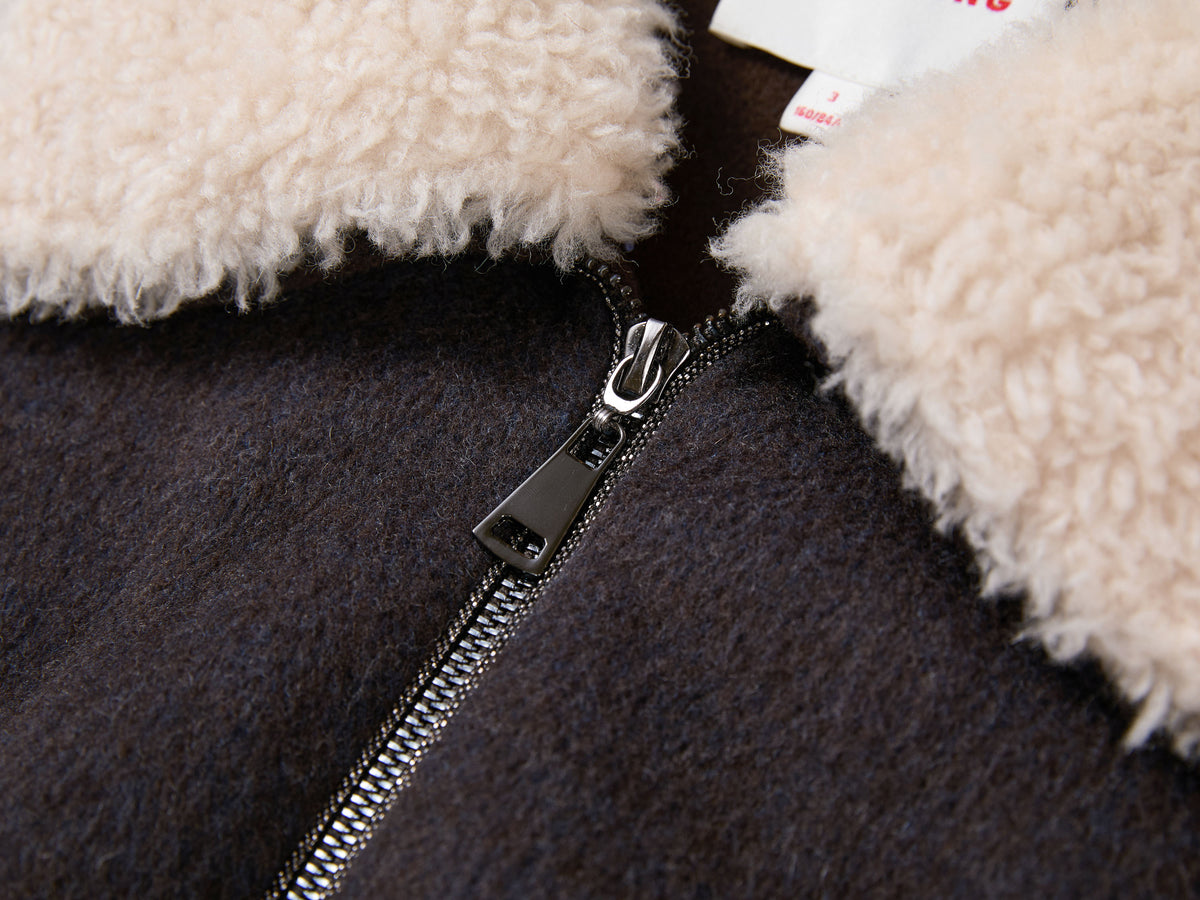 EP YAYING Wool-Yak Down Lapel Brown Jacket