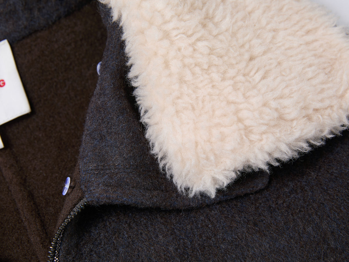 EP YAYING Wool-Yak Down Lapel Brown Jacket