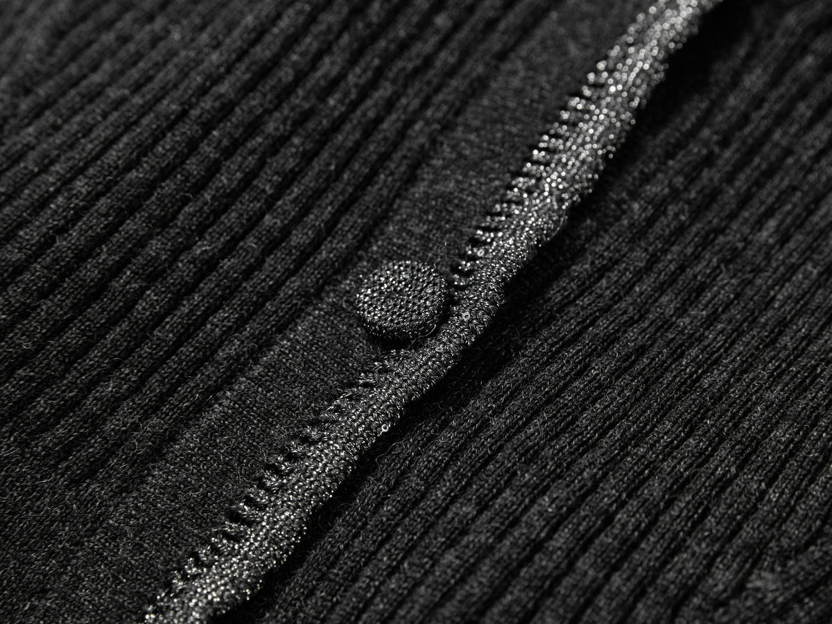 EP YAYING Blue Label Wool Color-Block V-Neck Slim Knit Cardigan