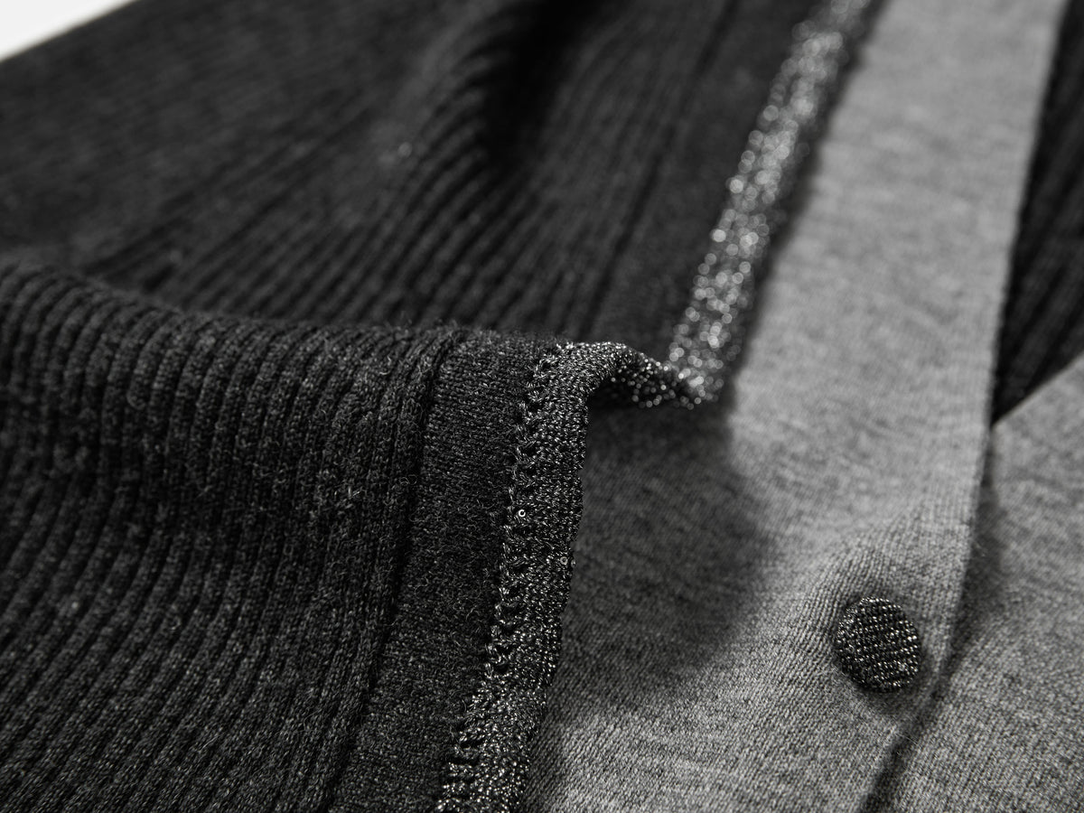 EP YAYING Blue Label Wool Color-Block V-Neck Slim Knit Cardigan