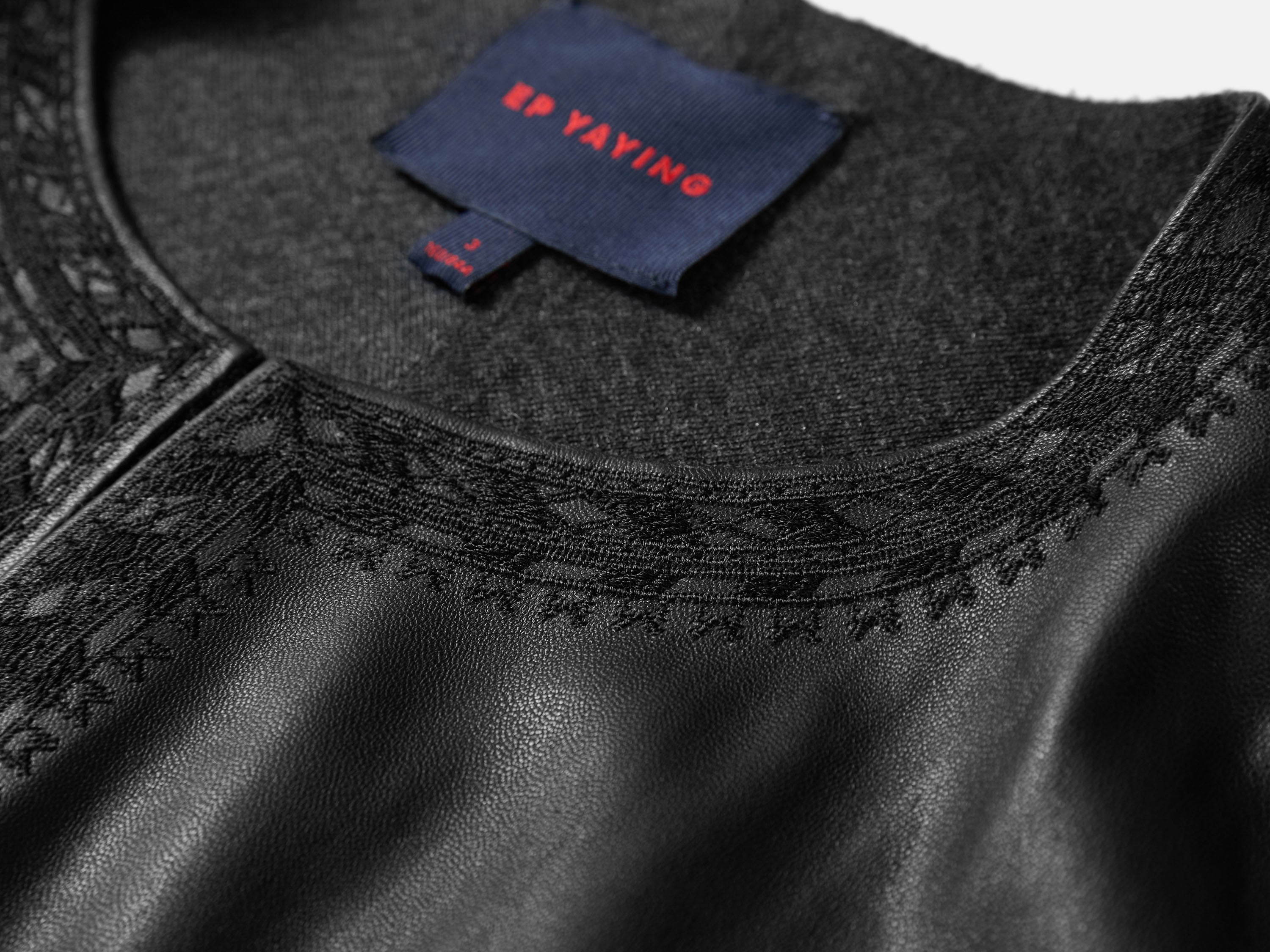 EP YAYING Embroidered Leather Jacket