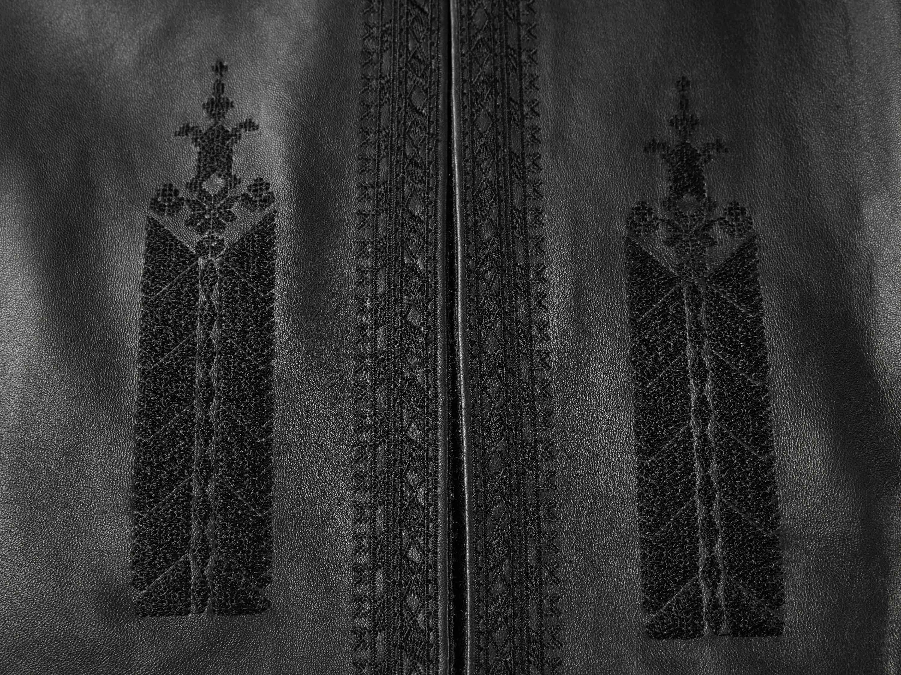 EP YAYING Embroidered Leather Jacket