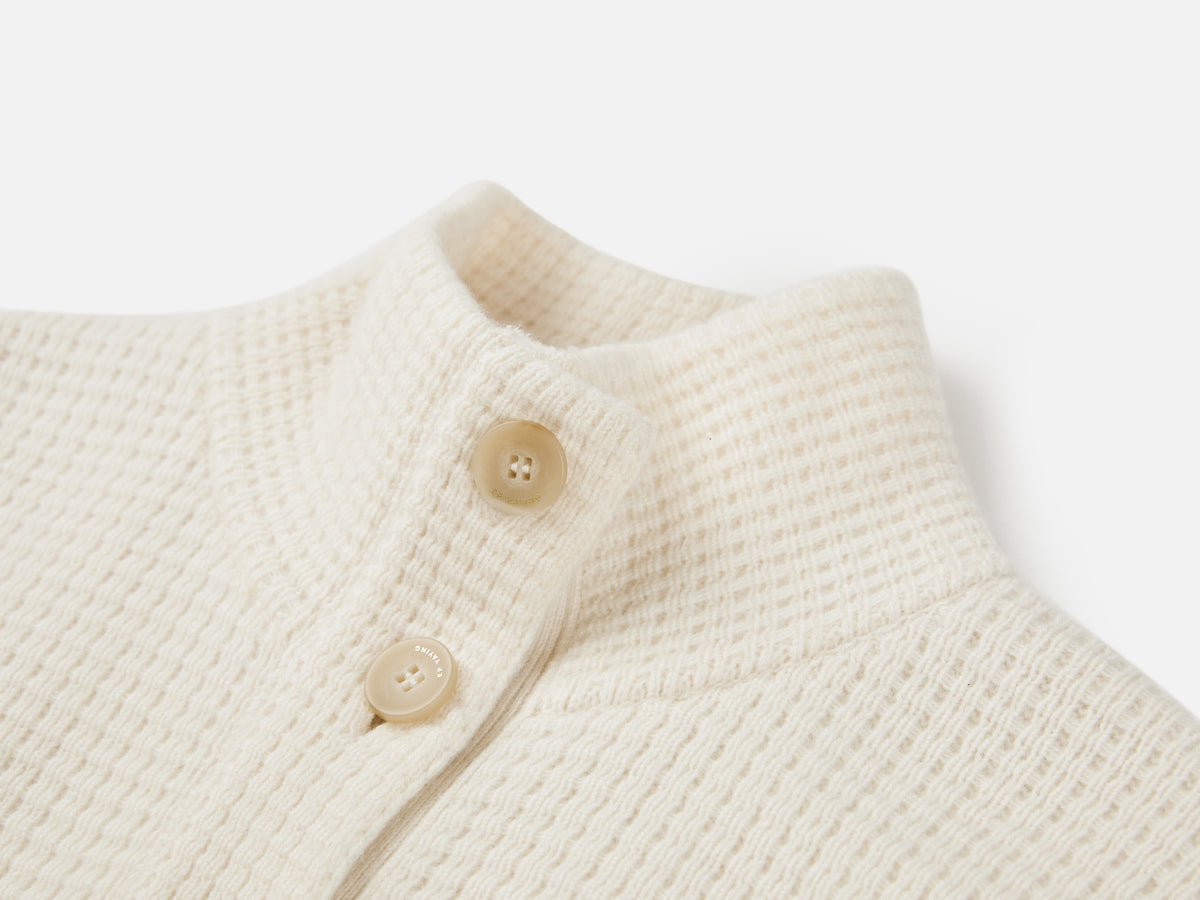 EP YAYING Pure White Cashmere Stand-Collar Drawstring Cardigan