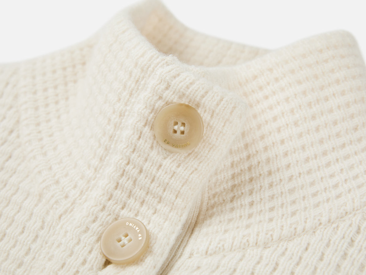 EP YAYING Pure White Cashmere Stand-Collar Drawstring Cardigan