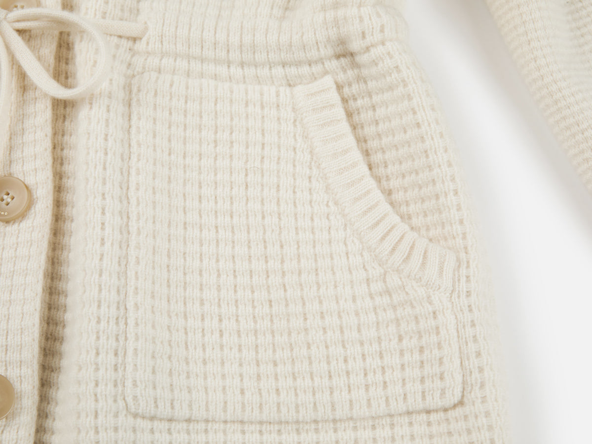 EP YAYING Pure White Cashmere Stand-Collar Drawstring Cardigan