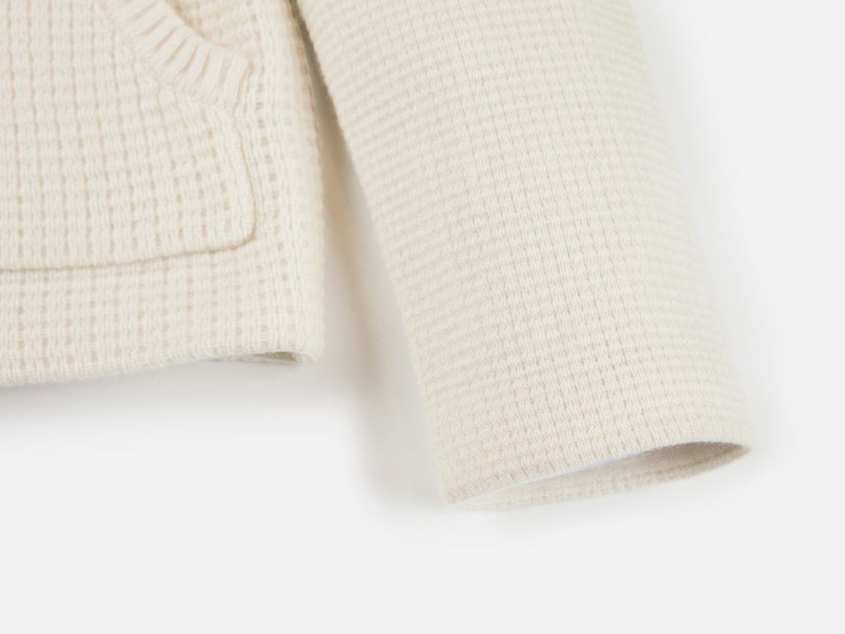 EP YAYING Pure White Cashmere Stand-Collar Drawstring Cardigan