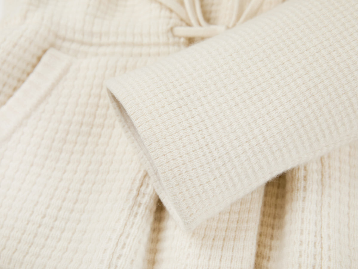 EP YAYING Pure White Cashmere Stand-Collar Drawstring Cardigan