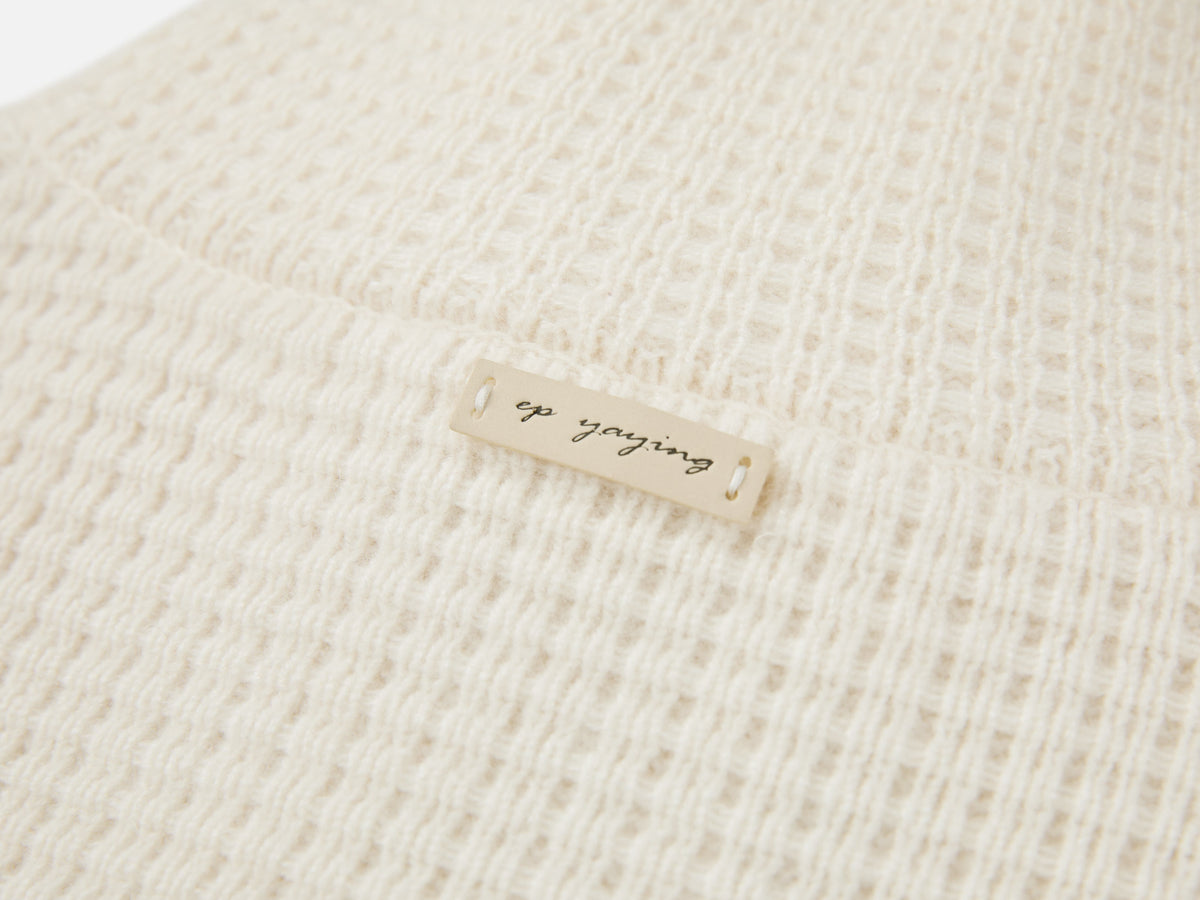 EP YAYING Pure White Cashmere Stand-Collar Drawstring Cardigan