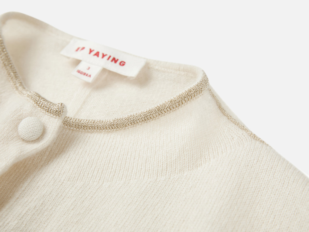 EP YAYING Mock-Neck Sequin Jacquard Cashmere Cardigan
