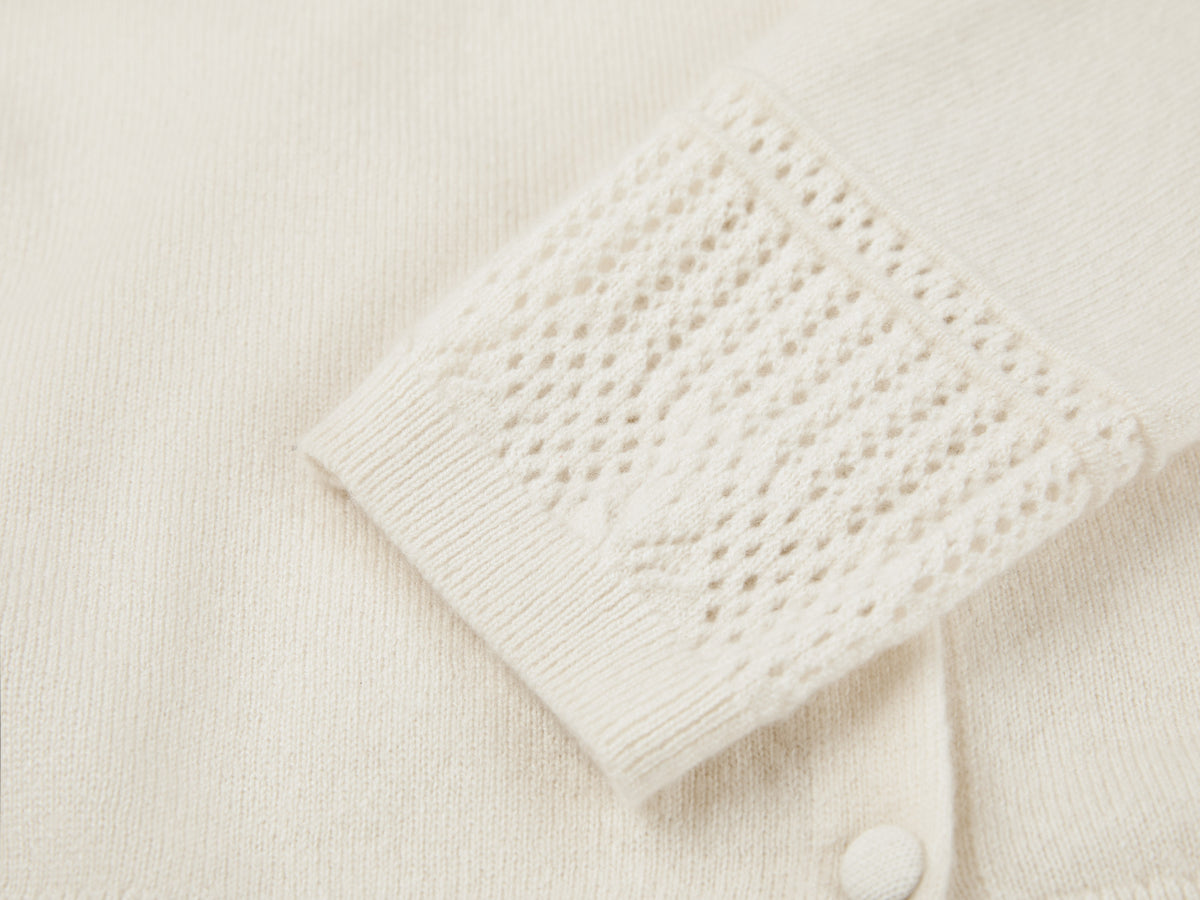 EP YAYING Mock-Neck Sequin Jacquard Cashmere Cardigan