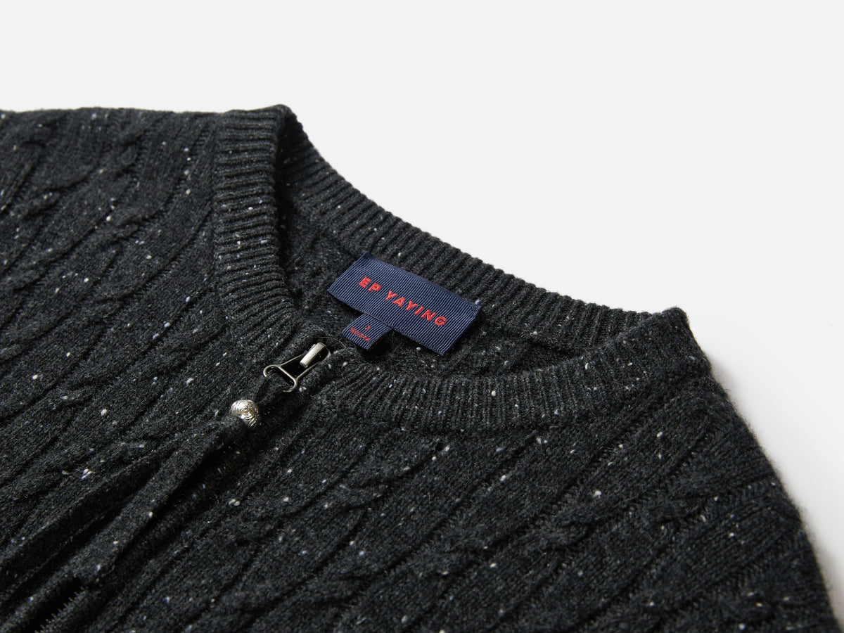 EP YAYING Wool-Cashmere Round-Neck Knit Cardigan