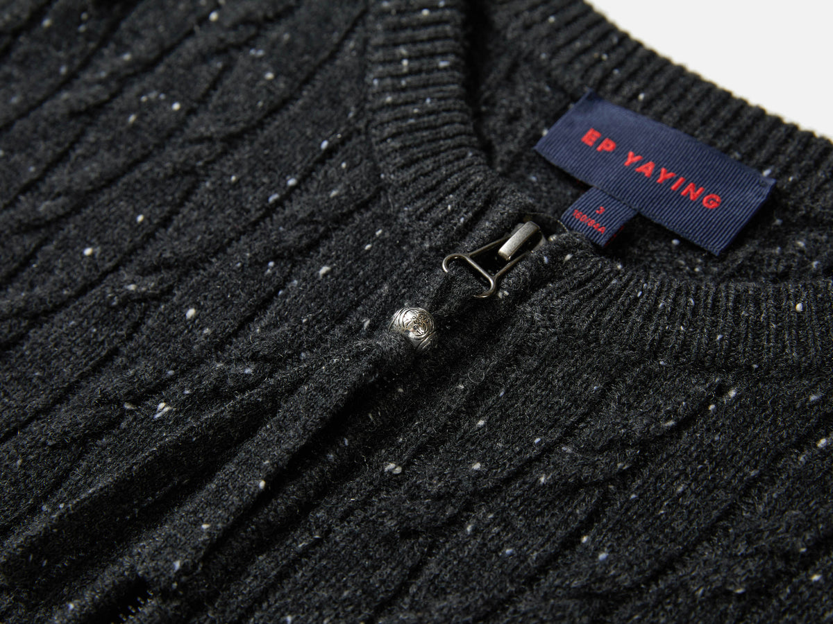 EP YAYING Wool-Cashmere Round-Neck Knit Cardigan