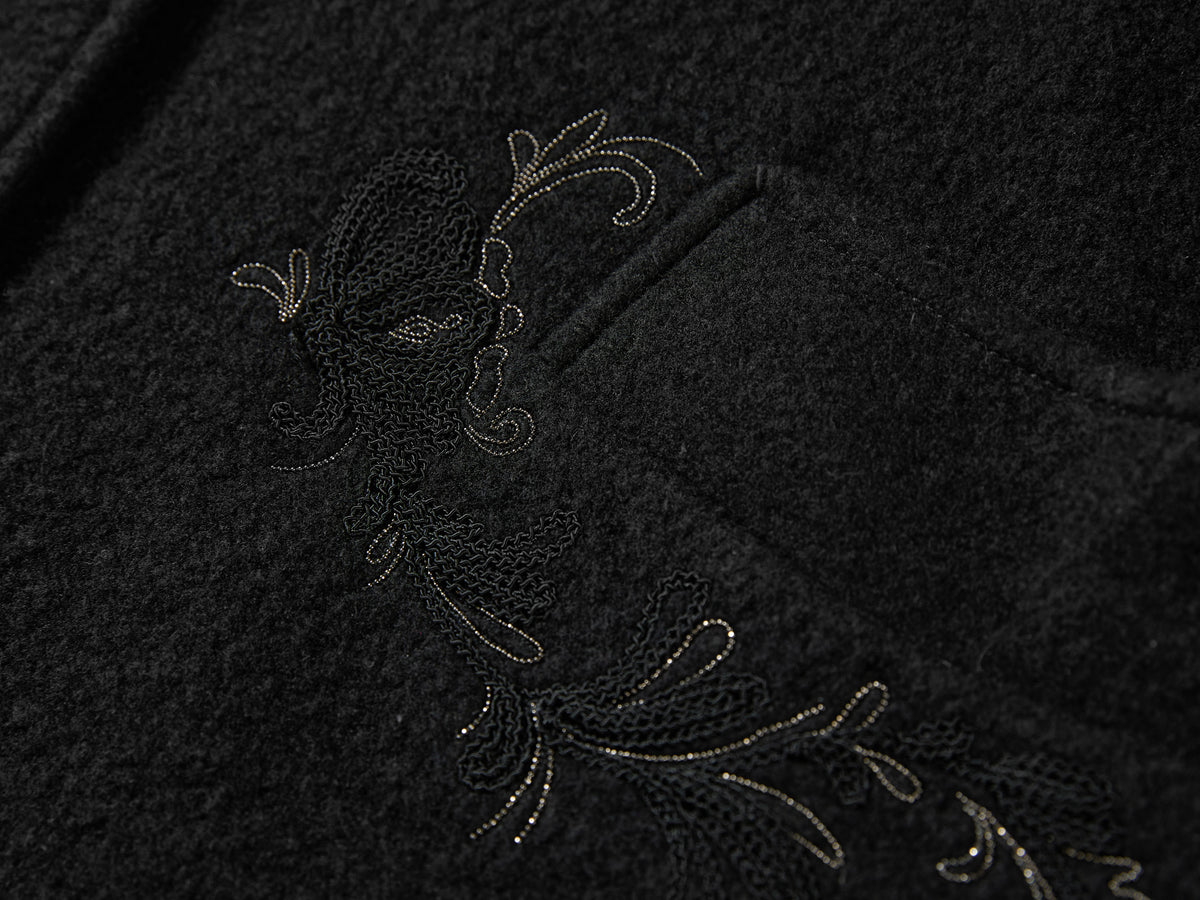EP YAYING Blue Label Stand-Collar Tie Embroidered Wool Coat