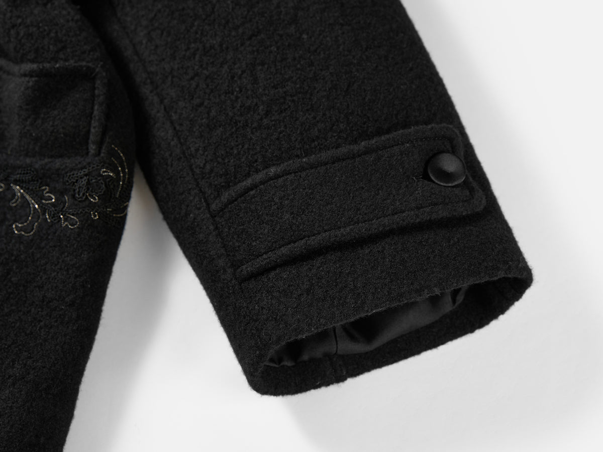EP YAYING Blue Label Stand-Collar Tie Embroidered Wool Coat