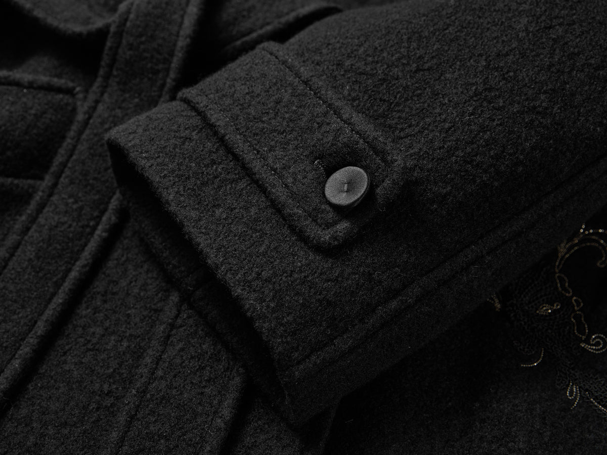 EP YAYING Blue Label Stand-Collar Tie Embroidered Wool Coat