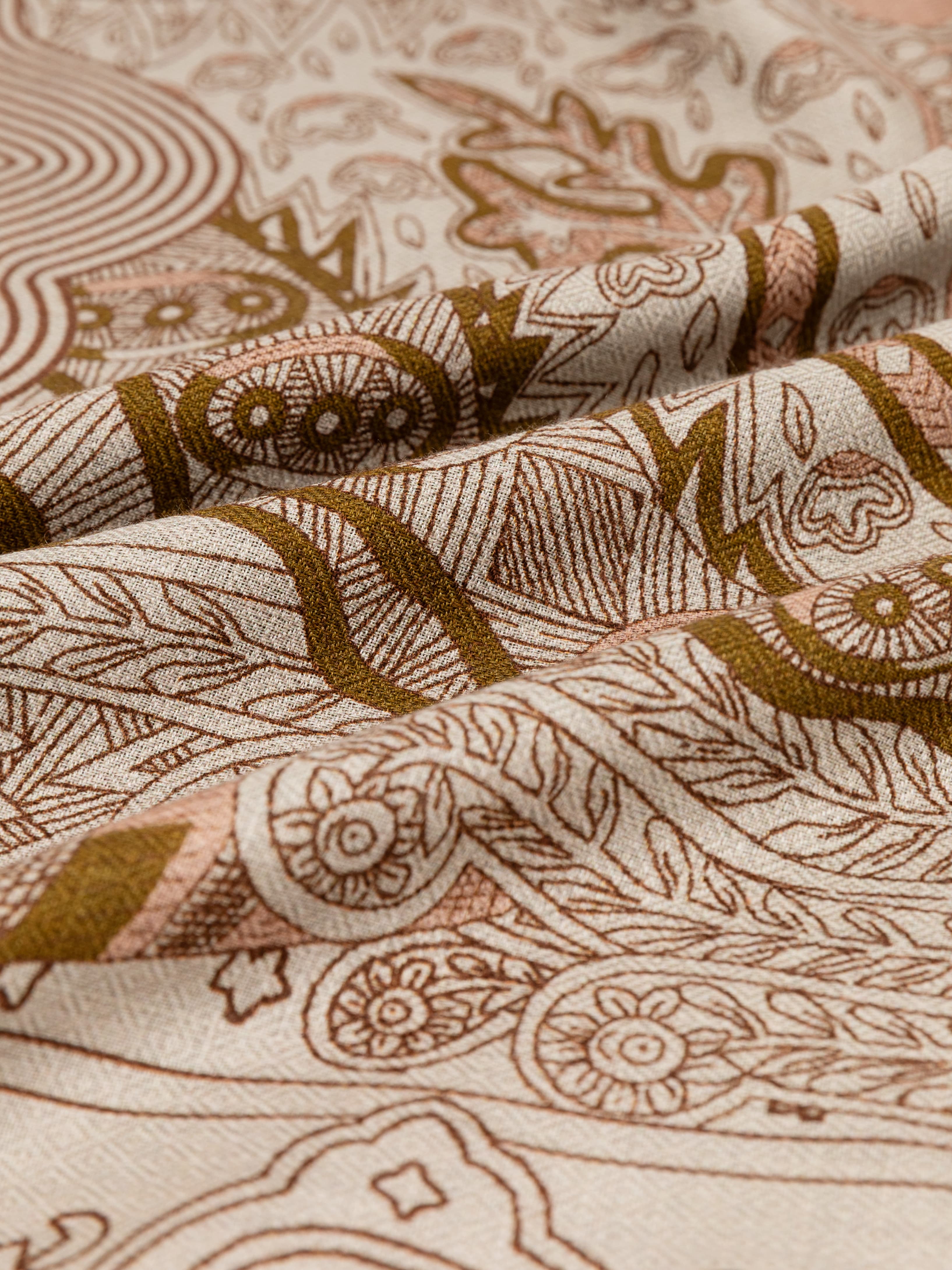 Silk Wool Blend Phoenix Peony Double-Sided Printed Scarf