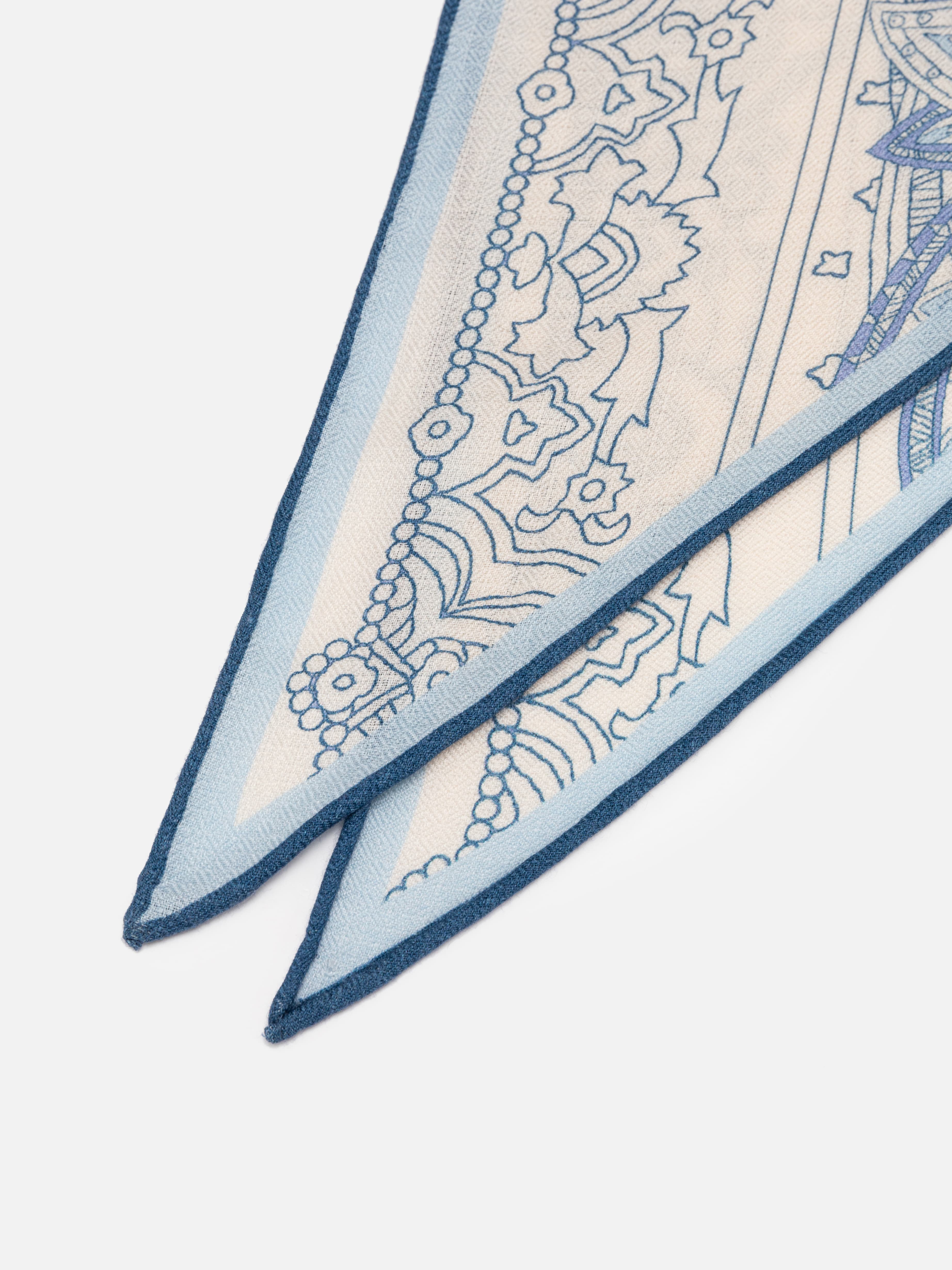 Silk Wool Blend Phoenix Peony Double-Sided Print Blueed Scarf