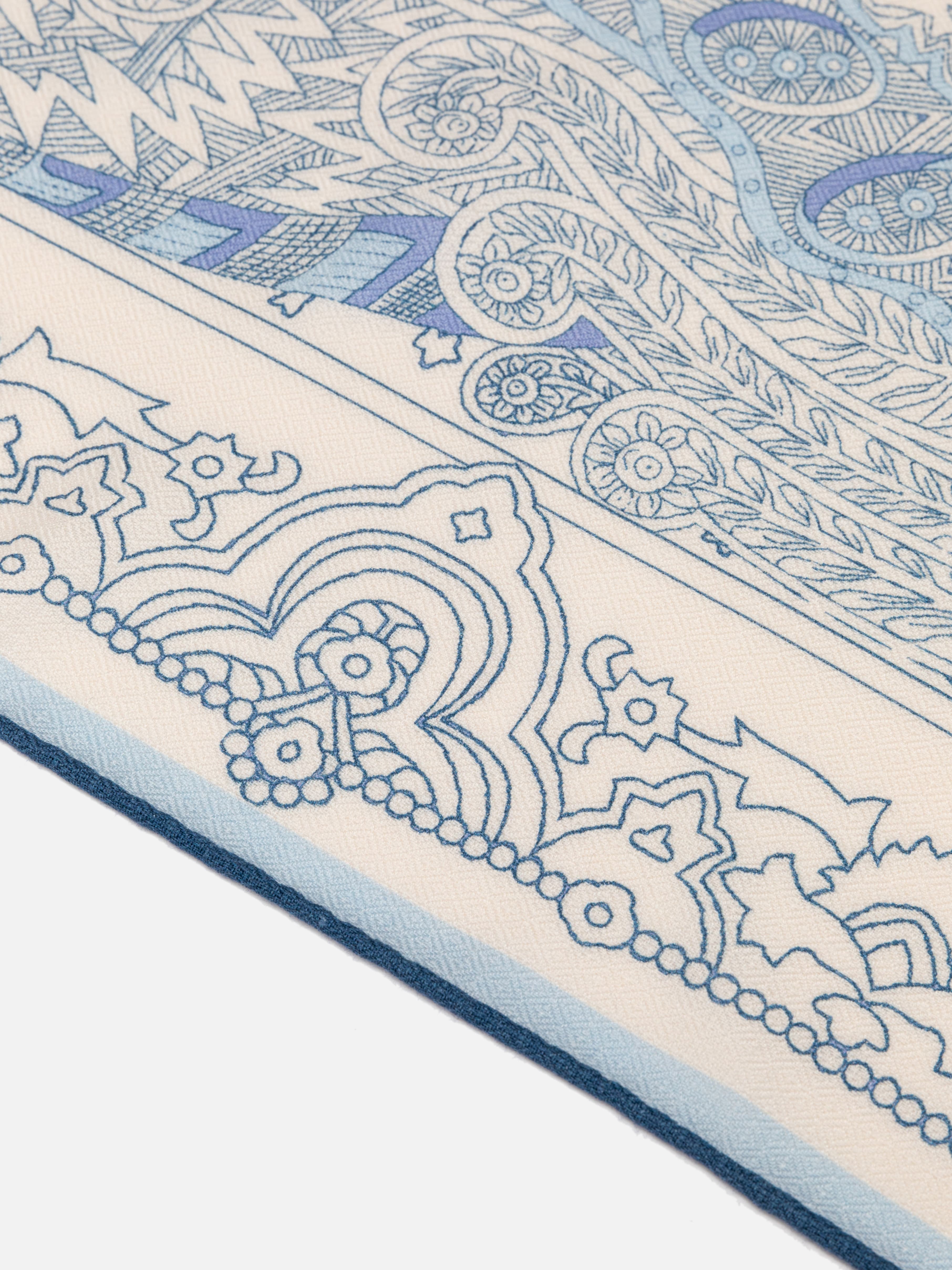Silk Wool Blend Phoenix Peony Double-Sided Print Blueed Scarf