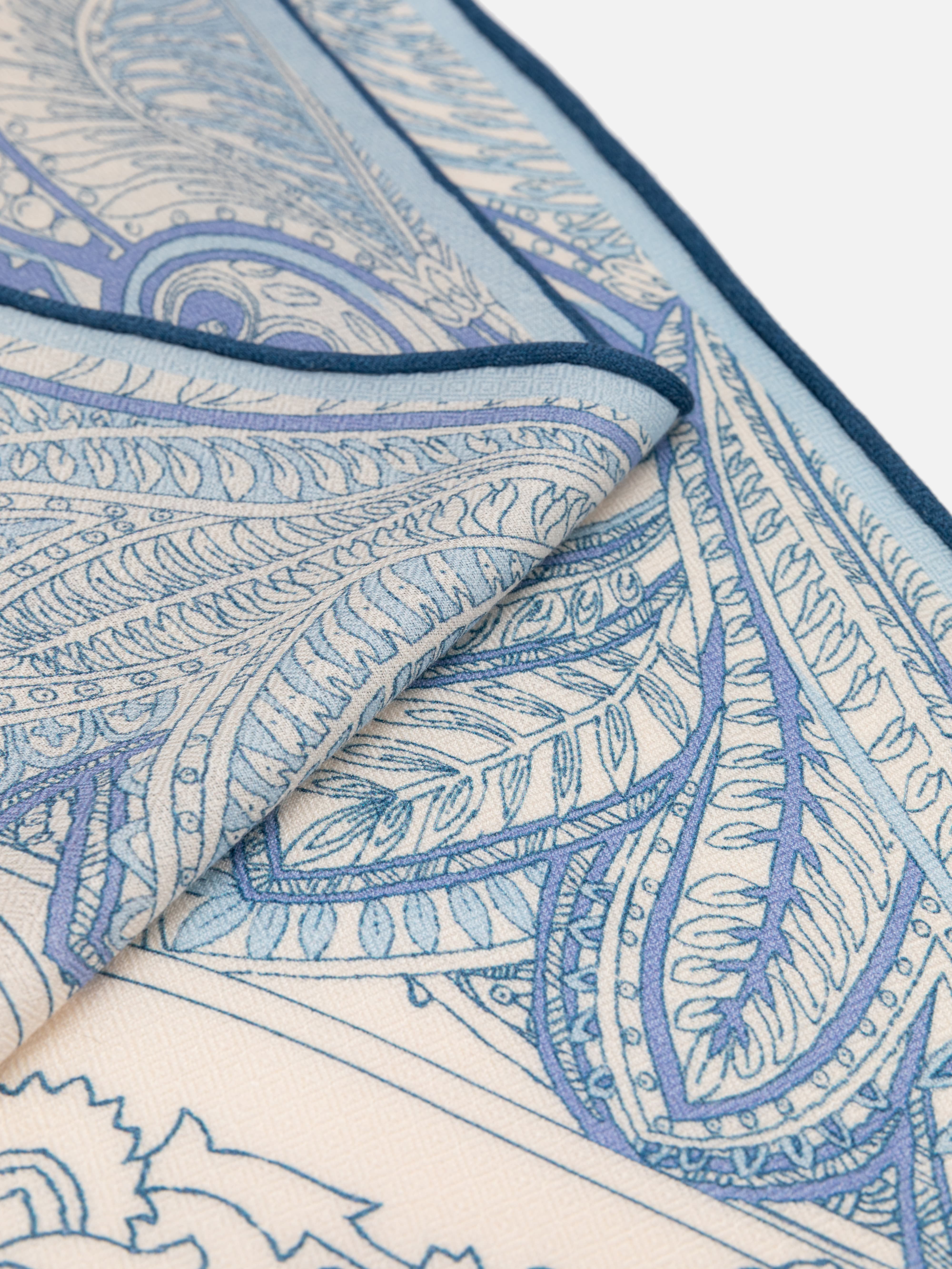 Silk Wool Blend Phoenix Peony Double-Sided Print Blueed Scarf