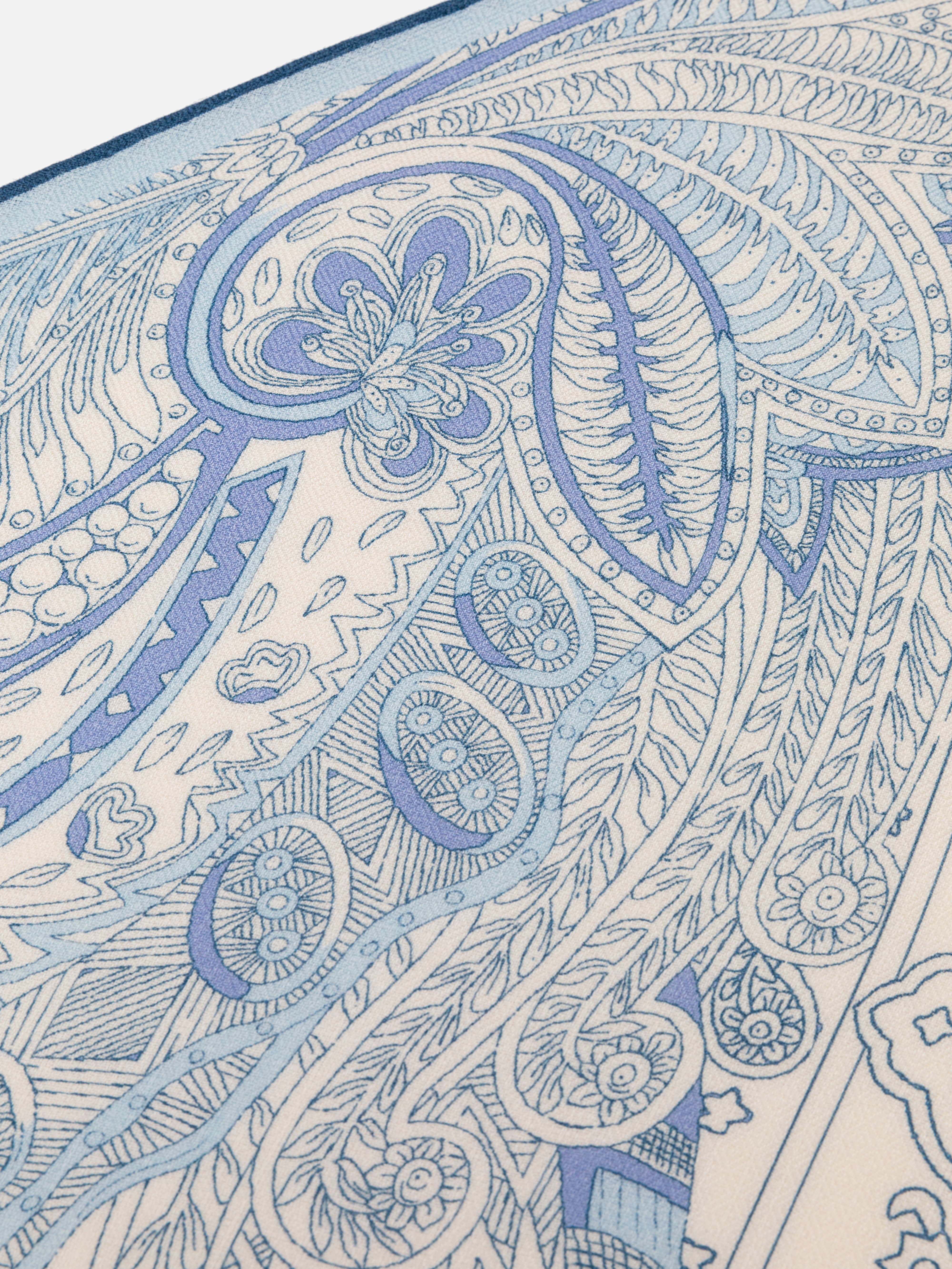 Silk Wool Blend Phoenix Peony Double-Sided Print Blueed Scarf