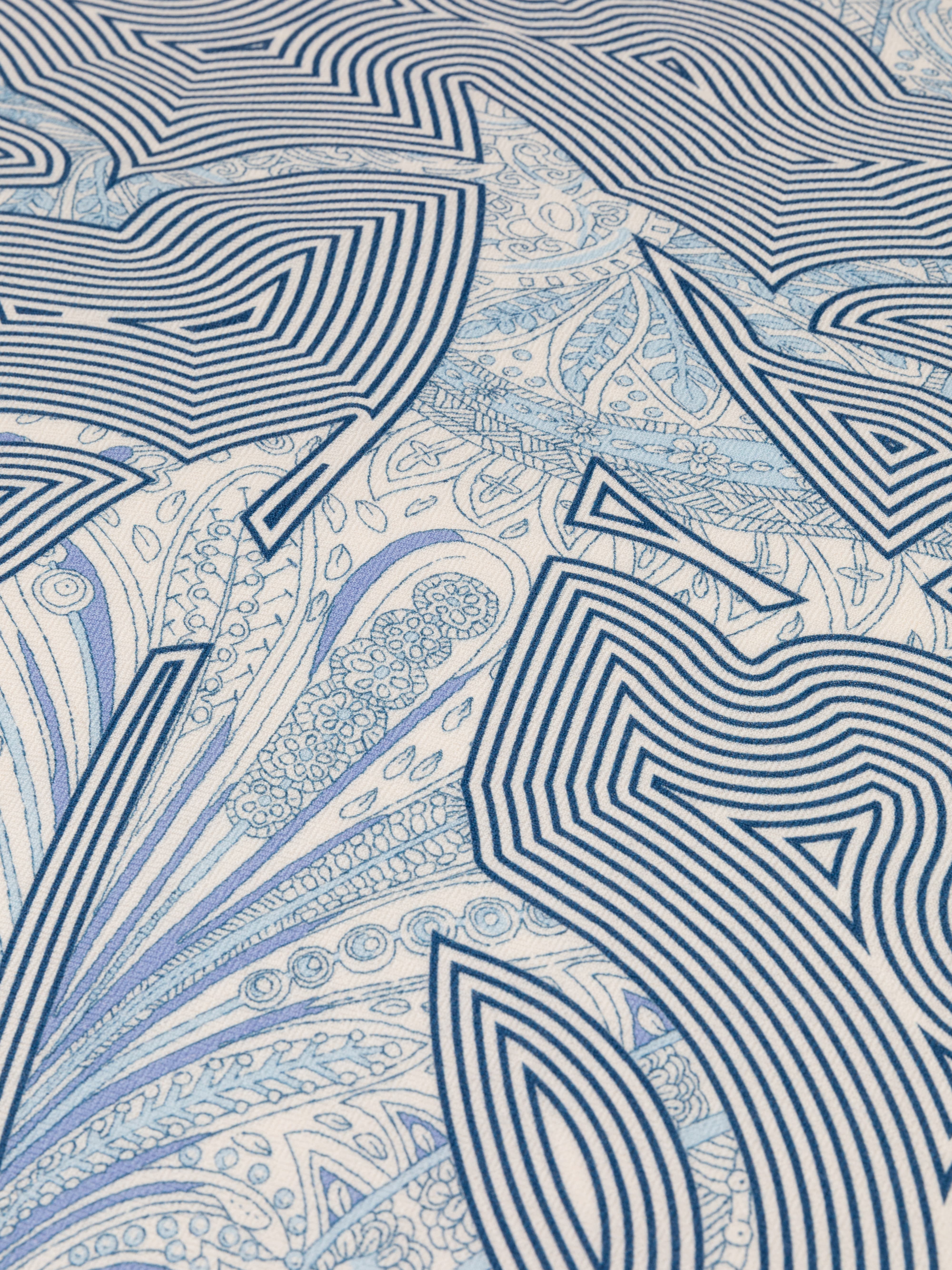 Silk Wool Blend Phoenix Peony Double-Sided Print Blueed Scarf