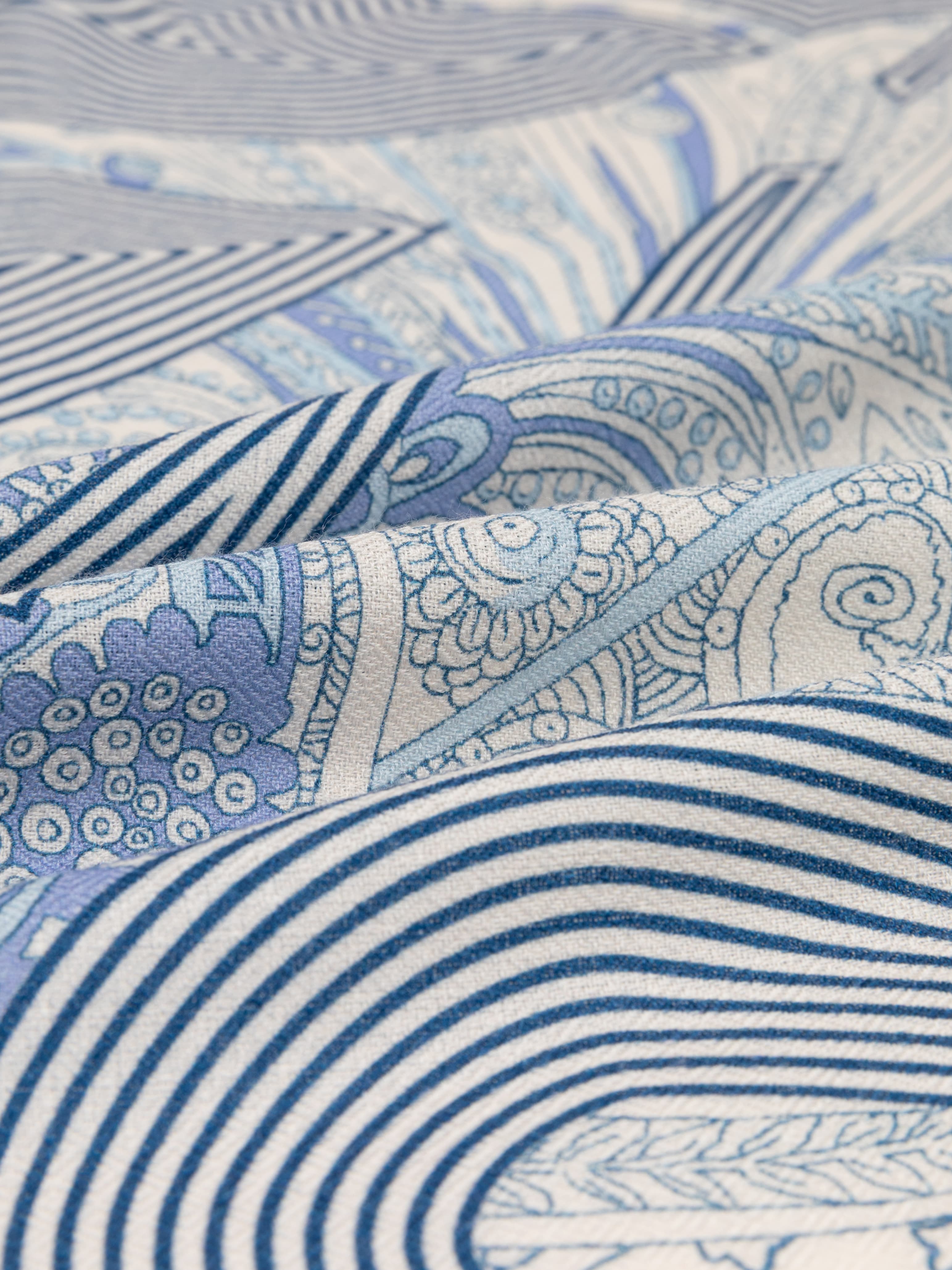 Silk Wool Blend Phoenix Peony Double-Sided Print Blueed Scarf