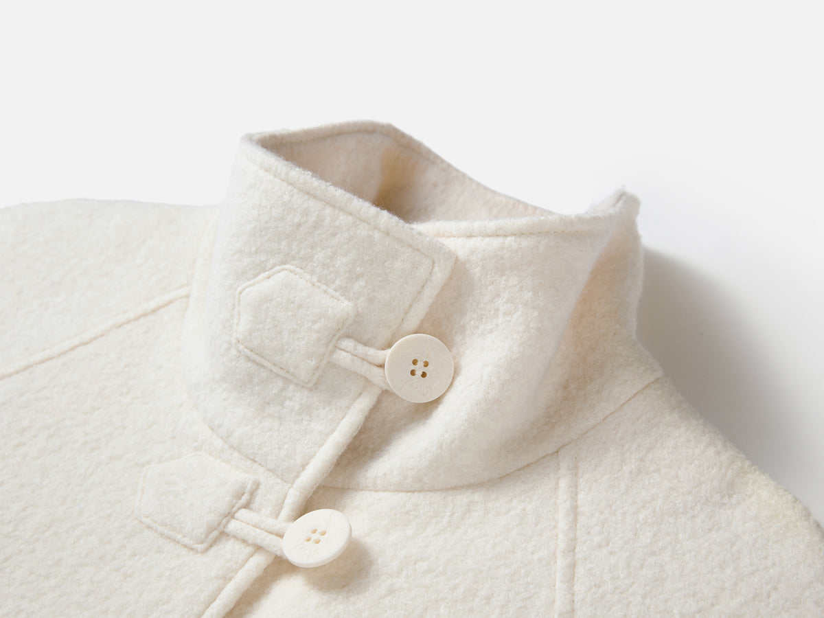 EP YAYING Blue Label Ivory Stand-Collar Toggle Wool Coat