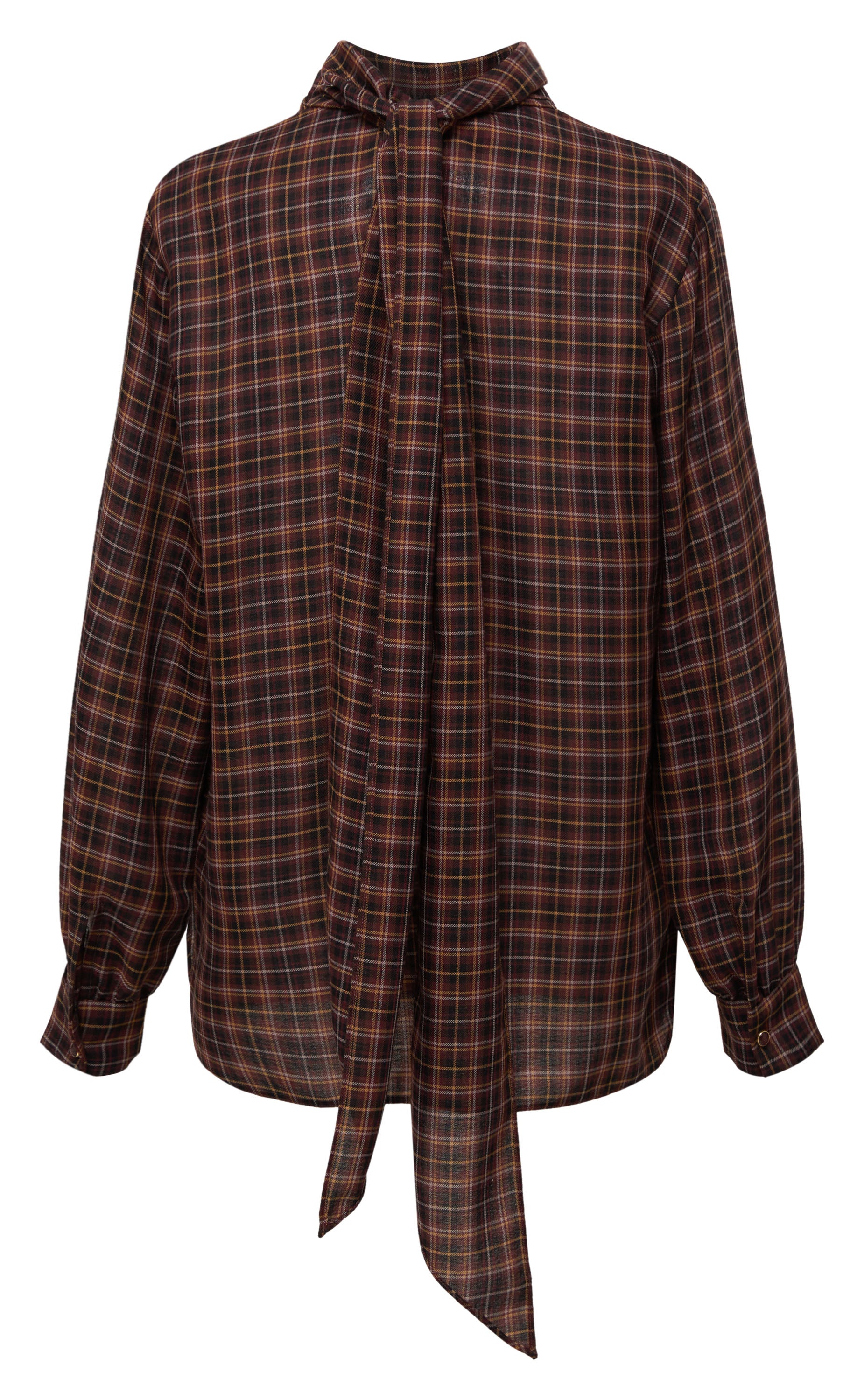 YAYING Plaid Wrap Bow-Collar Top