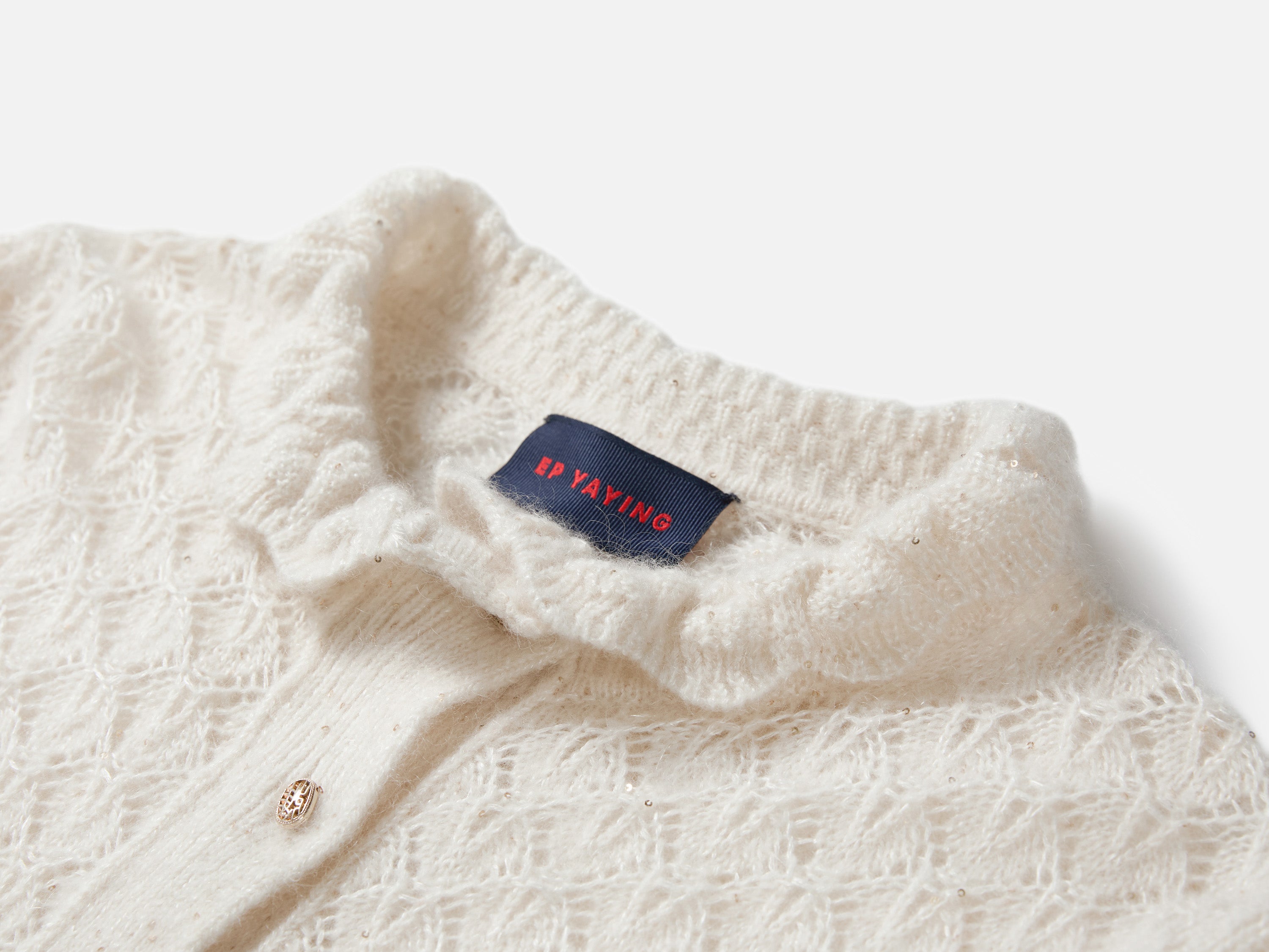 EP YAYING Blue Label Silk Wool Cashmere Ruffle-Collar Sweater