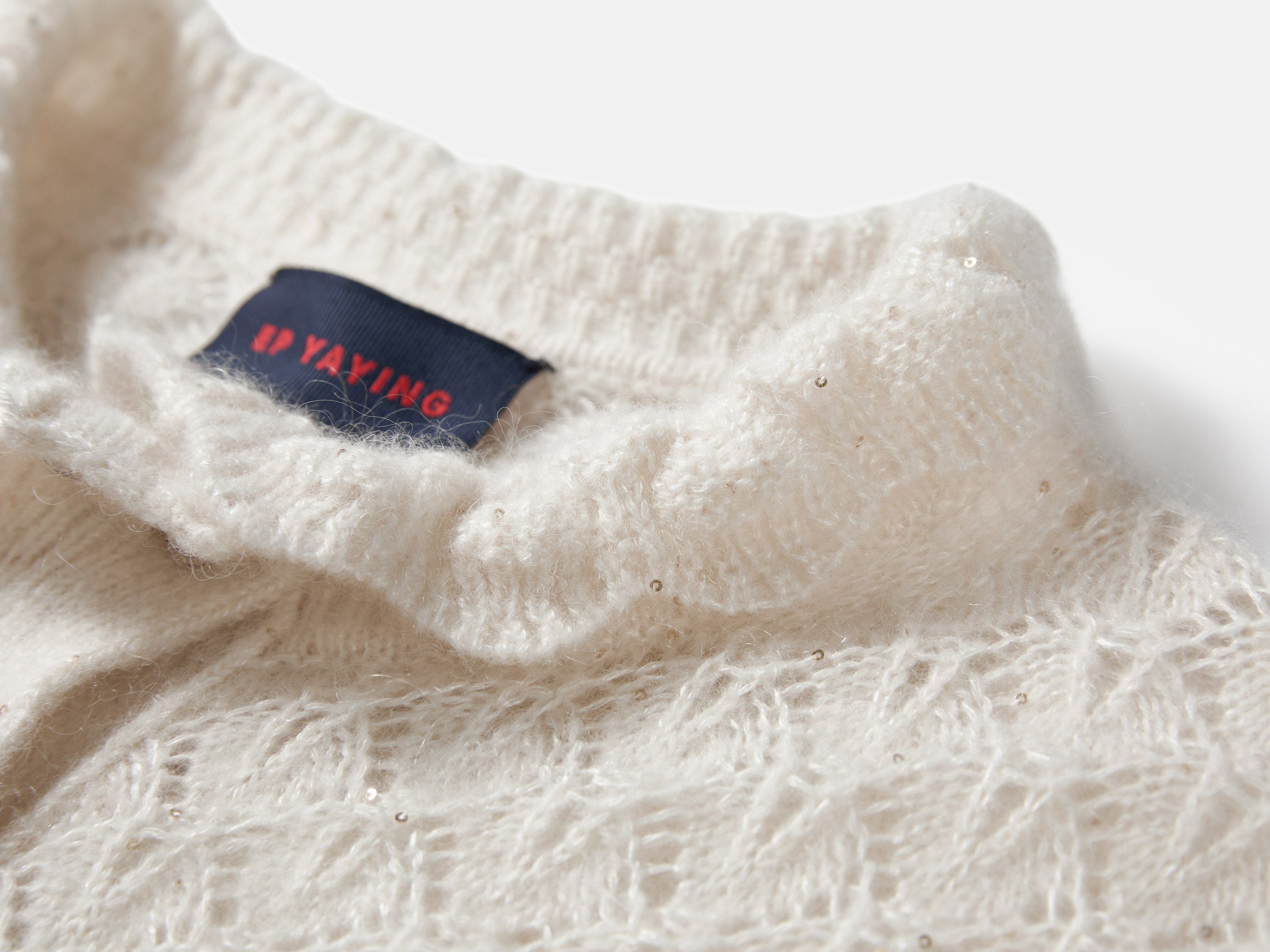 EP YAYING Blue Label Silk Wool Cashmere Ruffle-Collar Sweater
