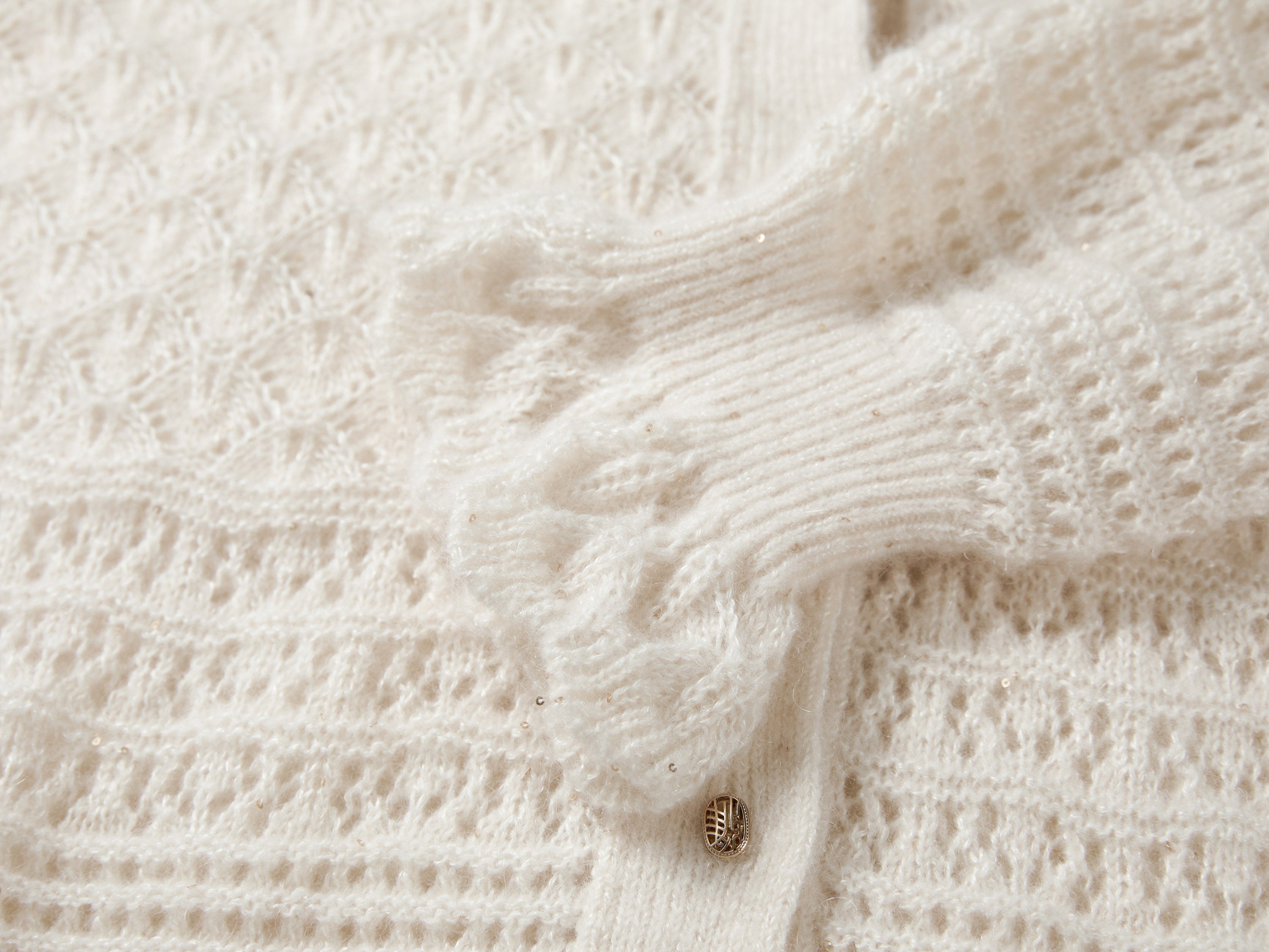 EP YAYING Blue Label Silk Wool Cashmere Ruffle-Collar Sweater